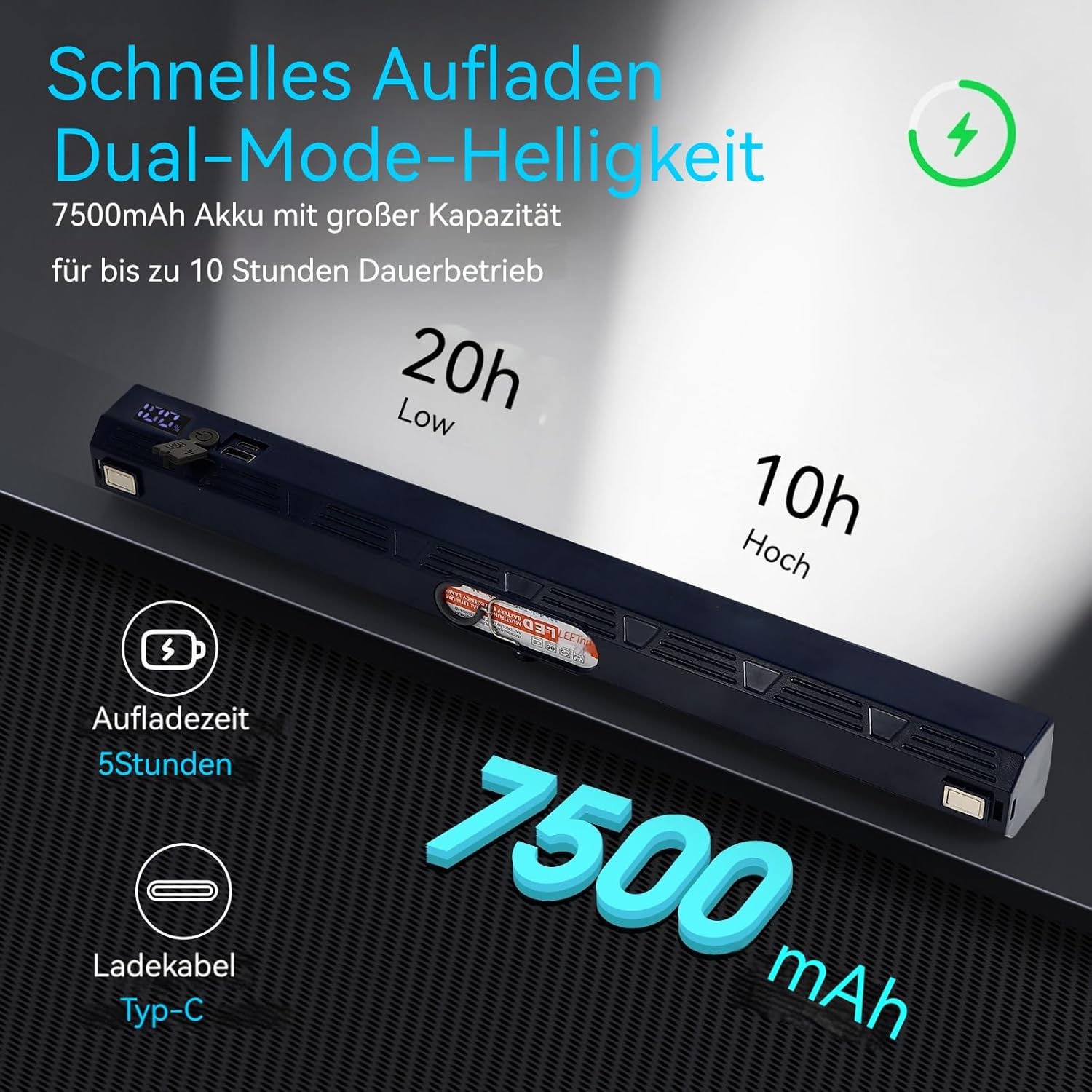 Thumbnail 1 de LETOUR Werkstattlampe mit Akku, 216 LEDs, 7500 mAh – Arbeitsleuchte für Werkstatt & Notlicht