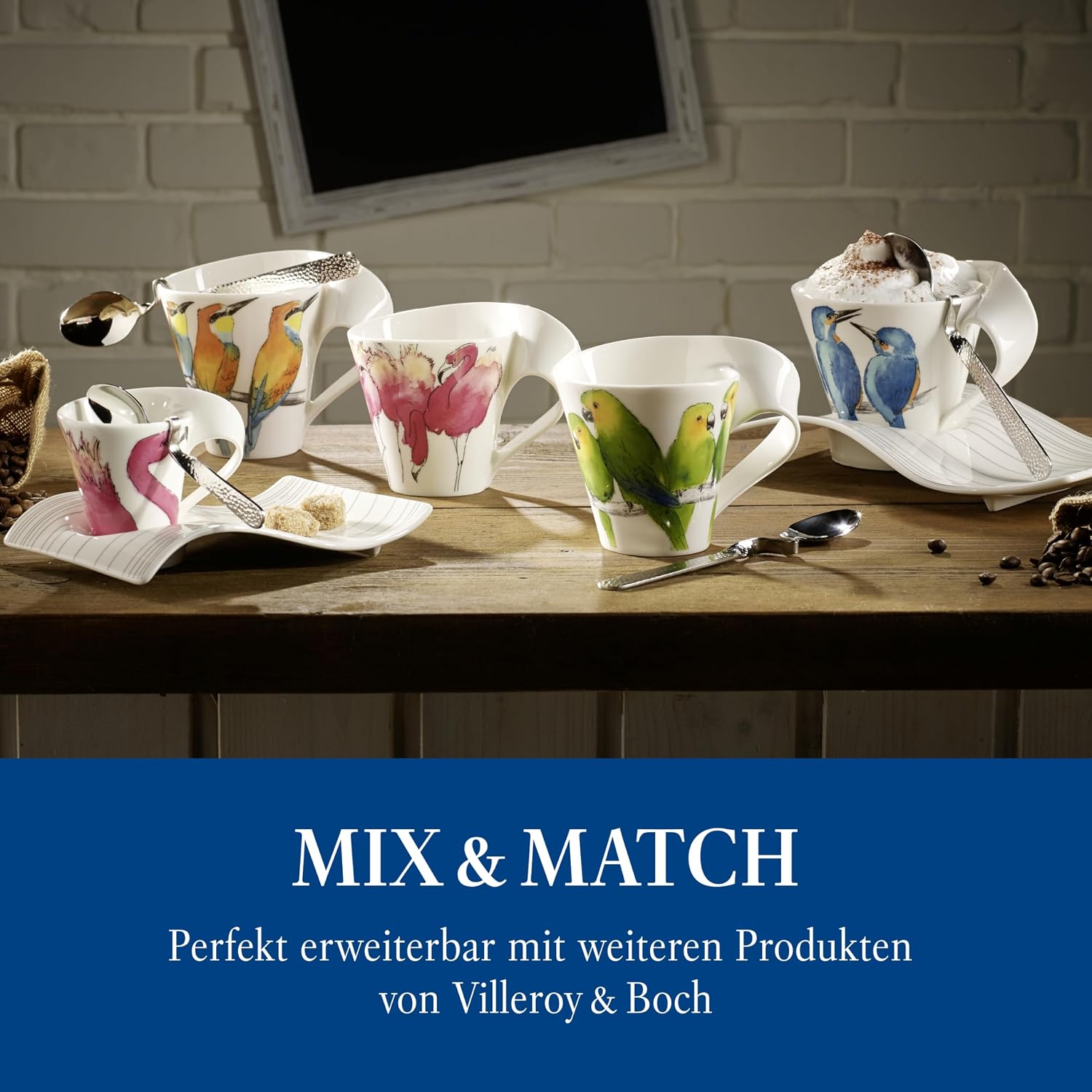 Thumbnail 6 de Villeroy & Boch Newwave Caffè Kaffeebecher „Eisvogel“ mit Henkel (240 ml) – Porzellan für Kaffee, Tee oder Kakao
