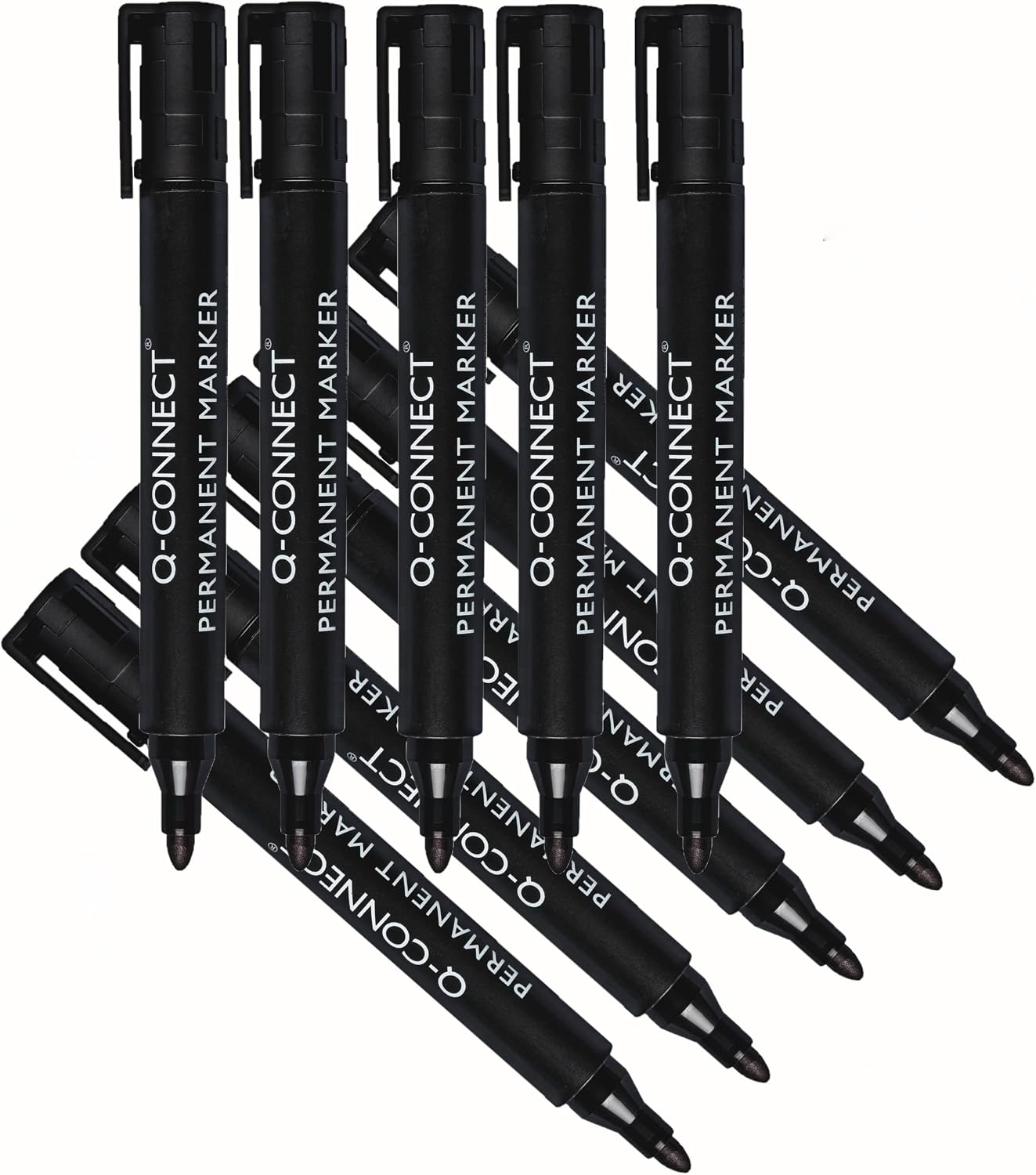 Detalle de Q-Connect Bullet Tip permanentpenna, svart, vattenfast bläck, 10-pack