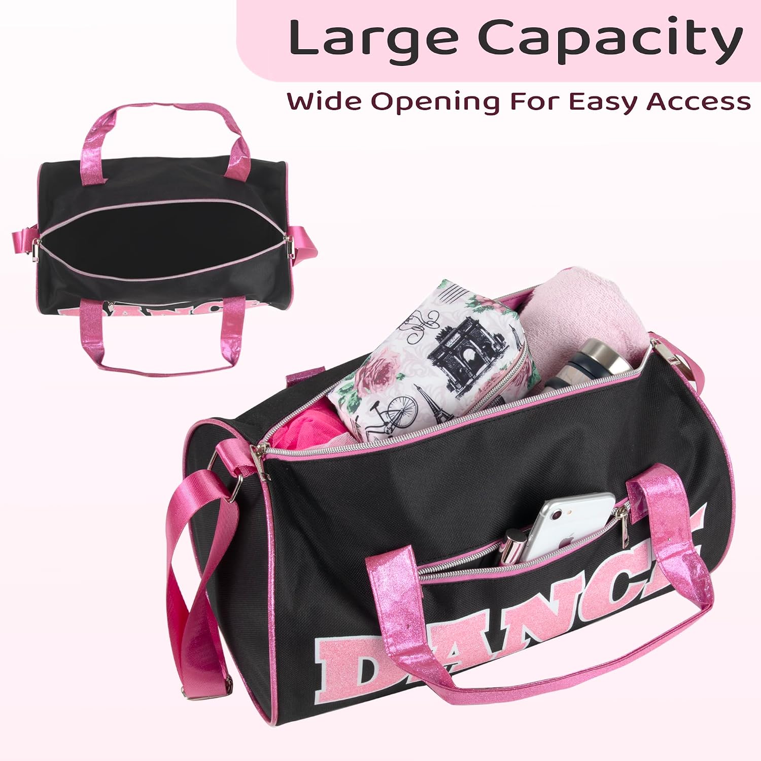 Detalle de 75192012716 Dance Duffel Bag, Black/Pink with Adjustable Shoulder Strap
