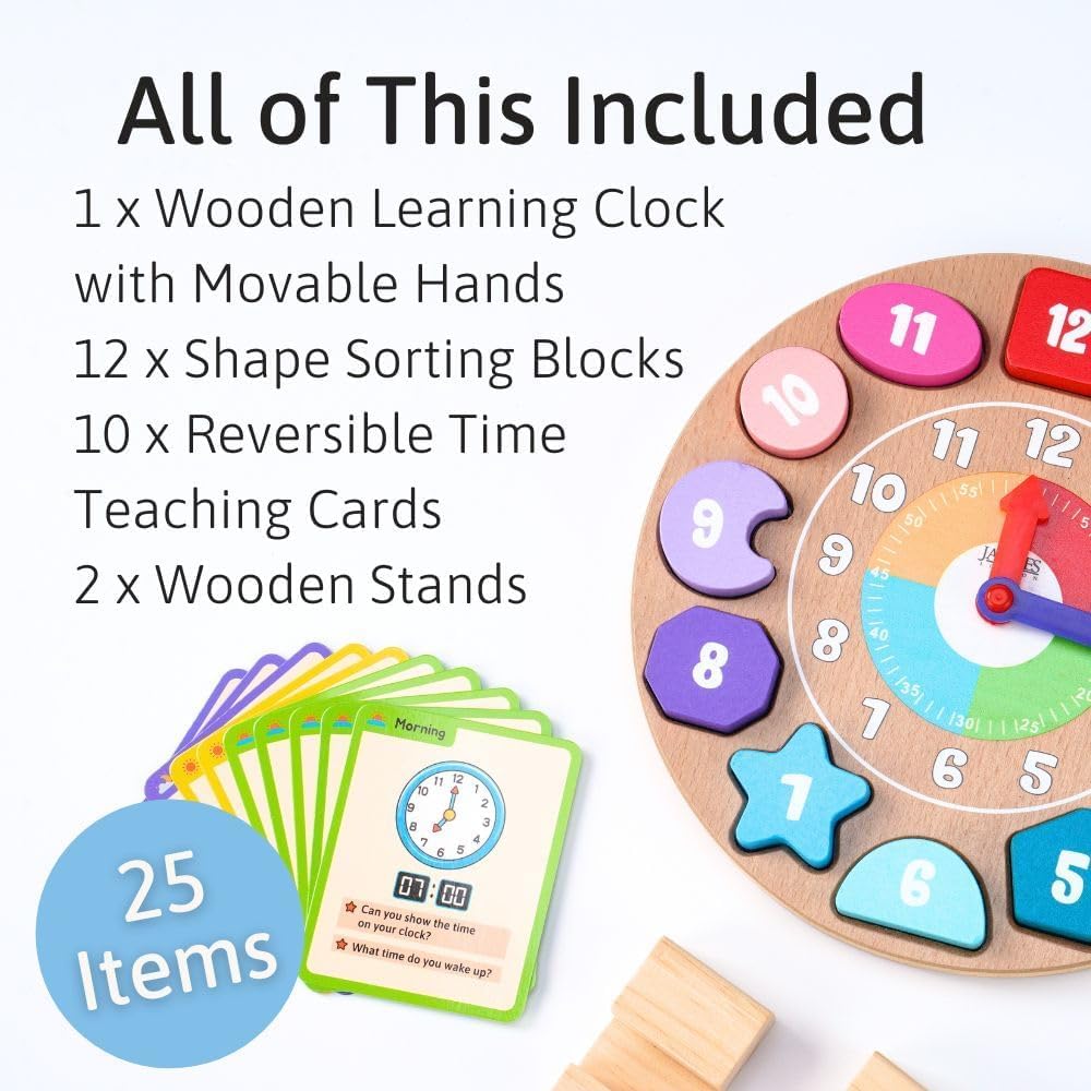 Detalle de Jaques of London Wooden Kids Learning Clock with Daily Routine Cards — a Montessori-style teaching clock for toddlers and preschoolers