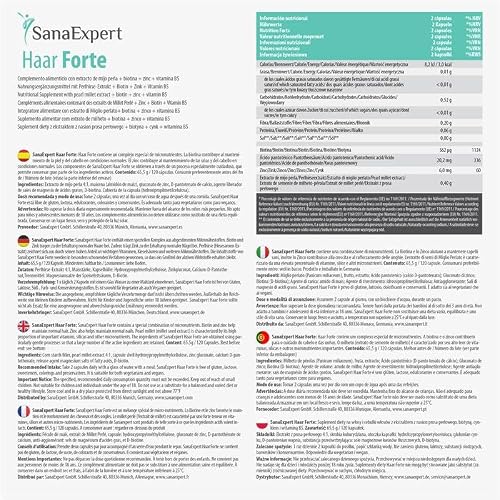 Detalle de SanaExpert Haar Forte | Fortalece Cabello y Uñas con Biotina, Zinc y Mijo de Perla