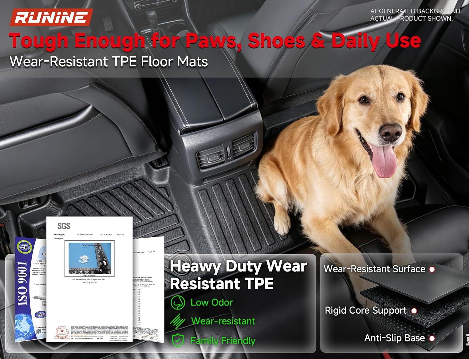 Thumbnail 5 de Runine Custom Fit All-Weather Floor Mats for Nissan Rogue (2021-2026, Not for Sport) with Windshield Cover and Trunk Mat