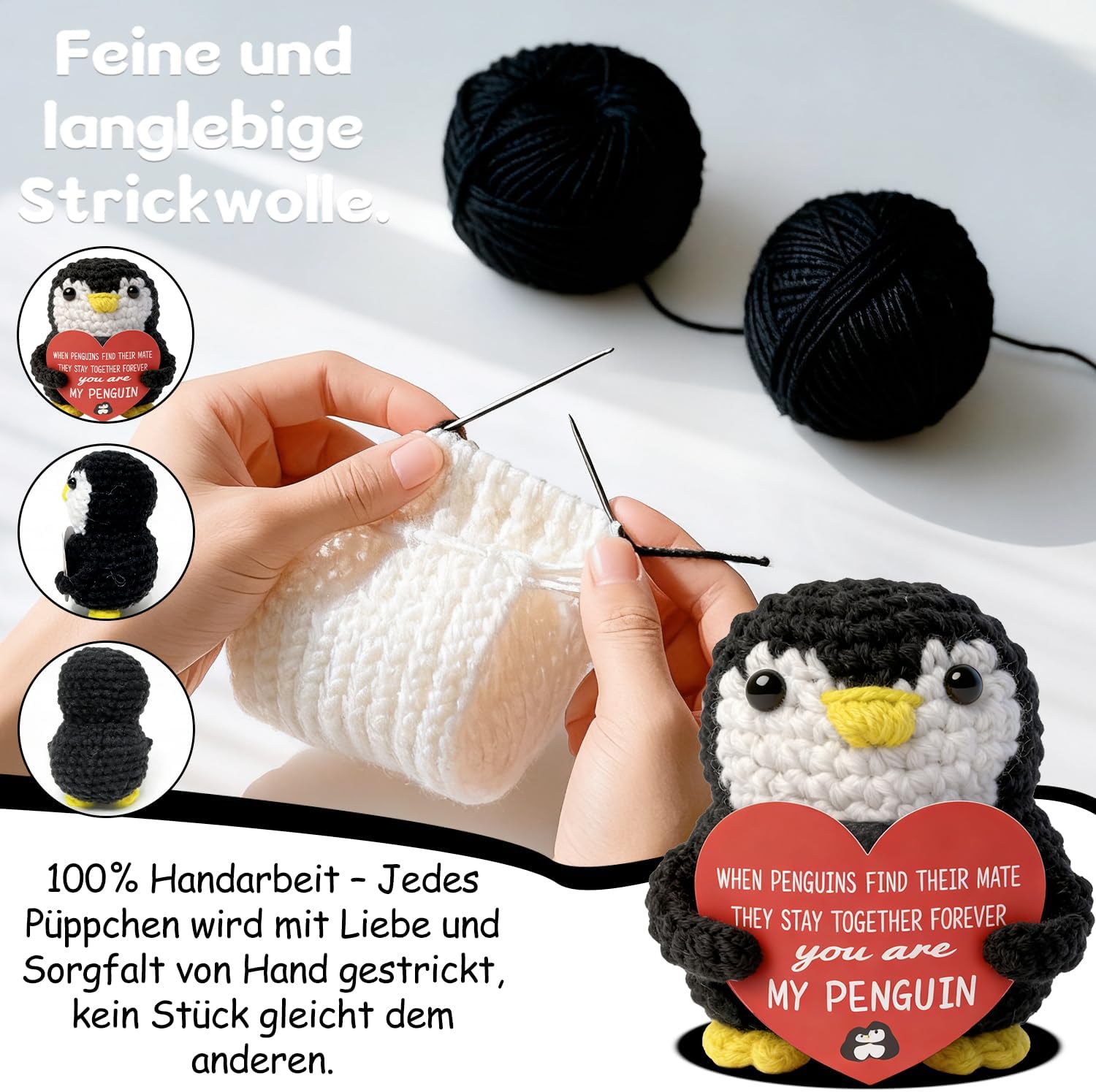 Thumbnail 4 de MLZTINGR Handgehäkelter Glückspinguin Pinguinchen Geschenkset – Inkl. Glücksmünze & Geschenkbox