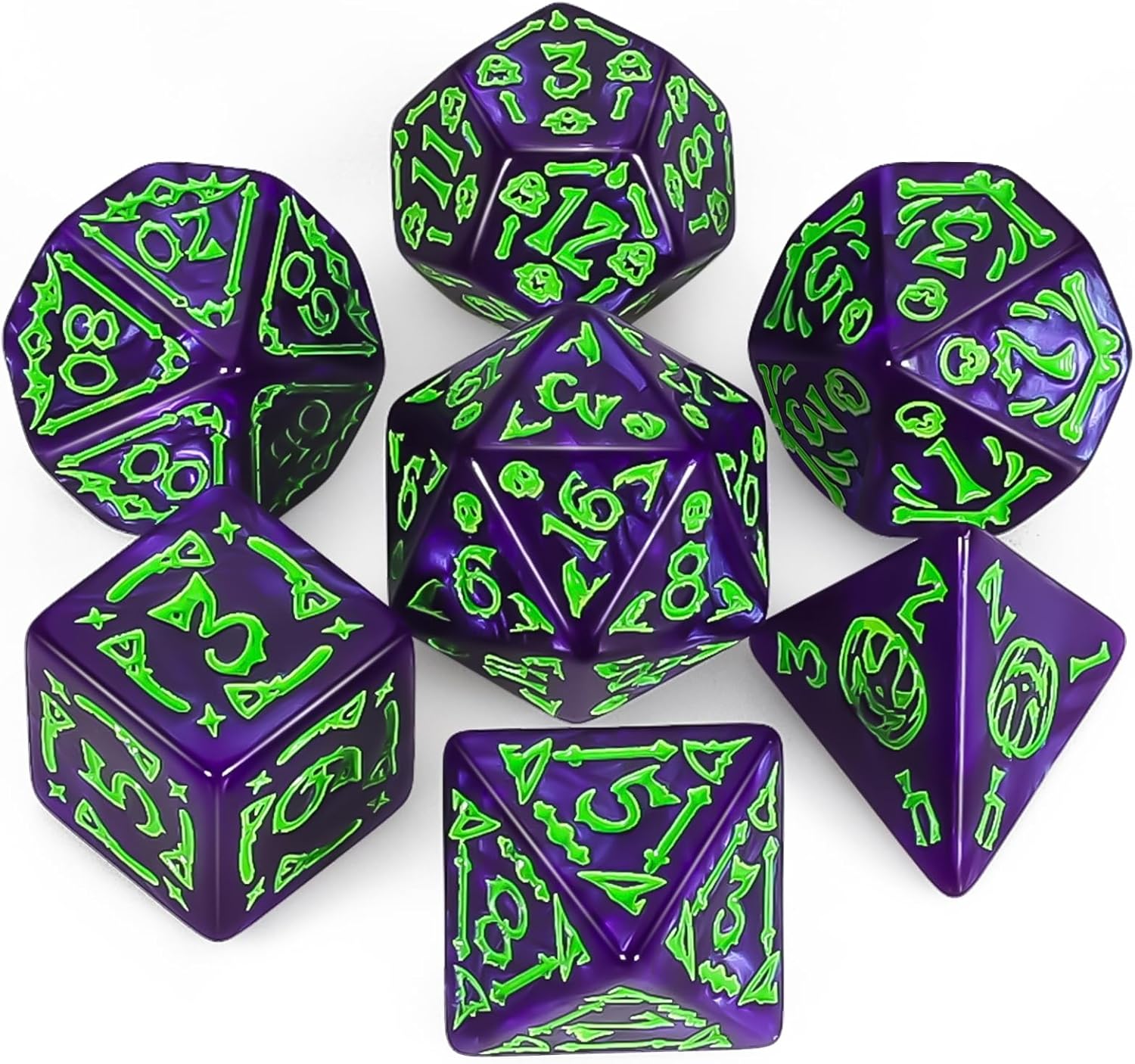 QMAY set di dadi poliedrici per Dungeons & Dragons e giochi da tavolo, 7 pezzi in acrilico (lilla Halloween)