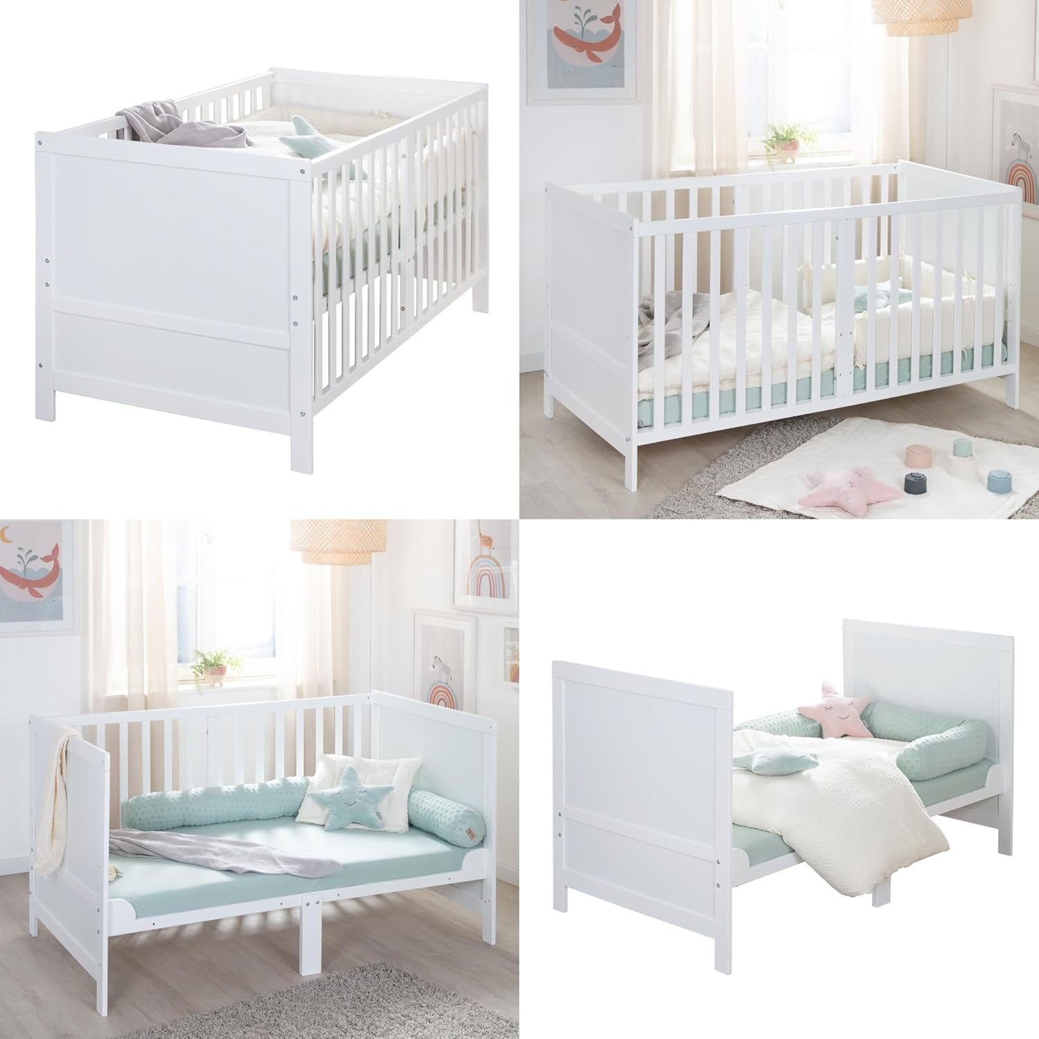 Thumbnail 4 de roba Babybett EASY SLEEP 70 x 140 cm inkl. Umbauecken – Mitwachsendes Gitterbett aus weißem Holz
