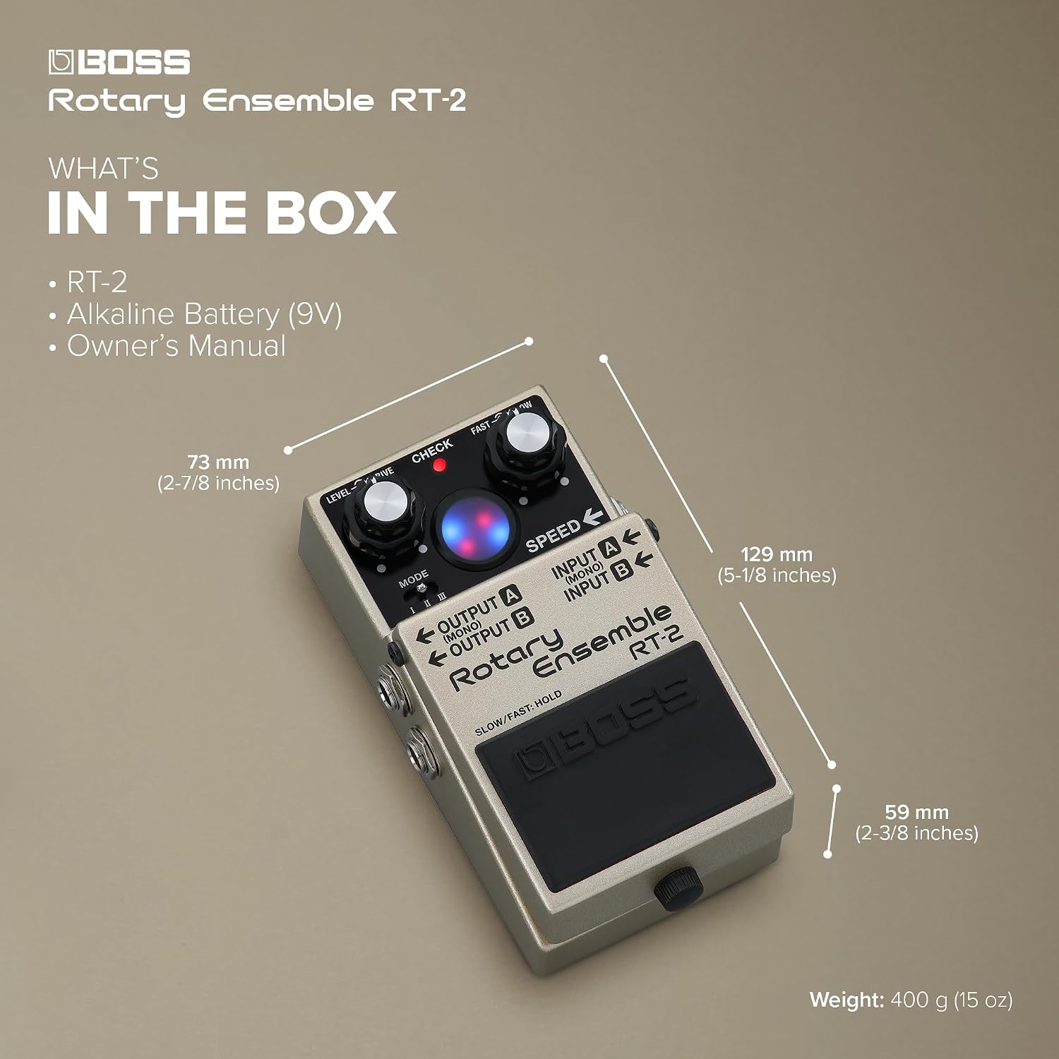 Detalle 2 de BOSS RT-2 Rotary Ensemble Pedal with 3 Modes and Virtual Rotor Display