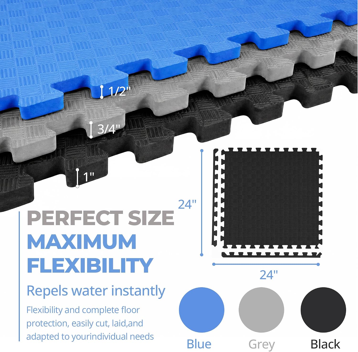 Detalle de HULKFIT Puzzle Exercise Mat, 1-Inch EVA Interlocking Tiles, 18-Piece Set