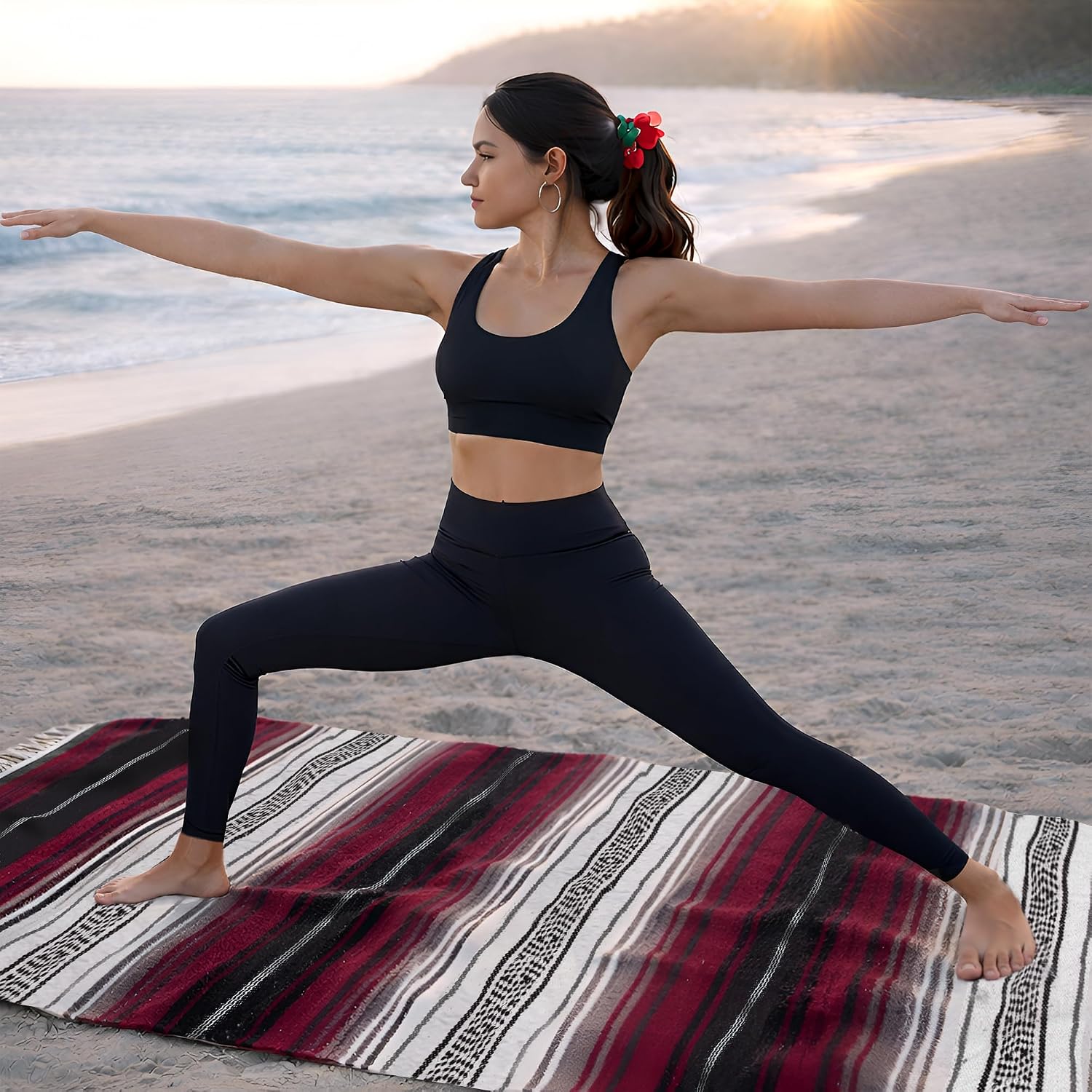 Detalle de Hydration Nation Handcrafted Mexican Blanket, Cherry Recycled Blend Throw