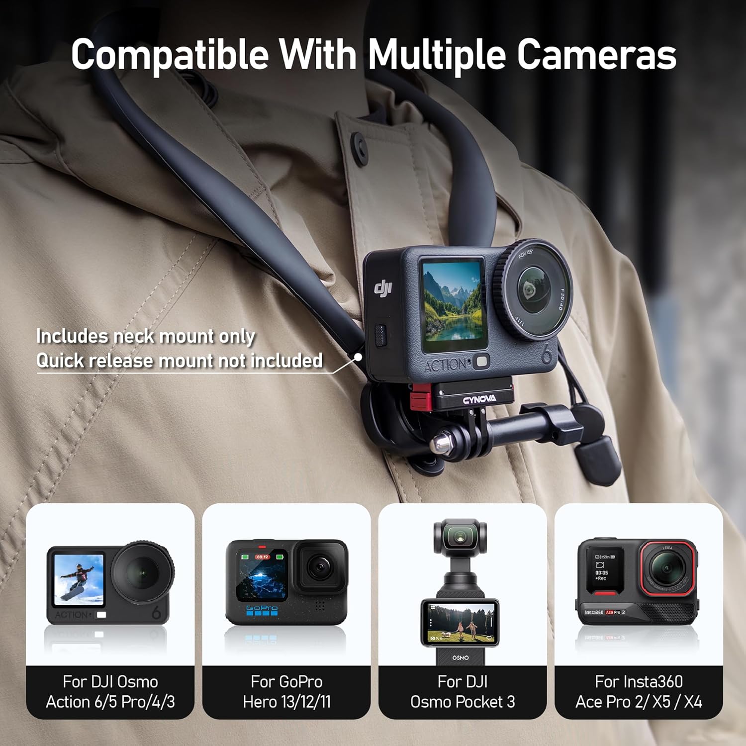 Detalle de CYNOVA Halshalterung für Osmo Action 6 – Vielseitige Nackenhalterung für Actioncam-Setups