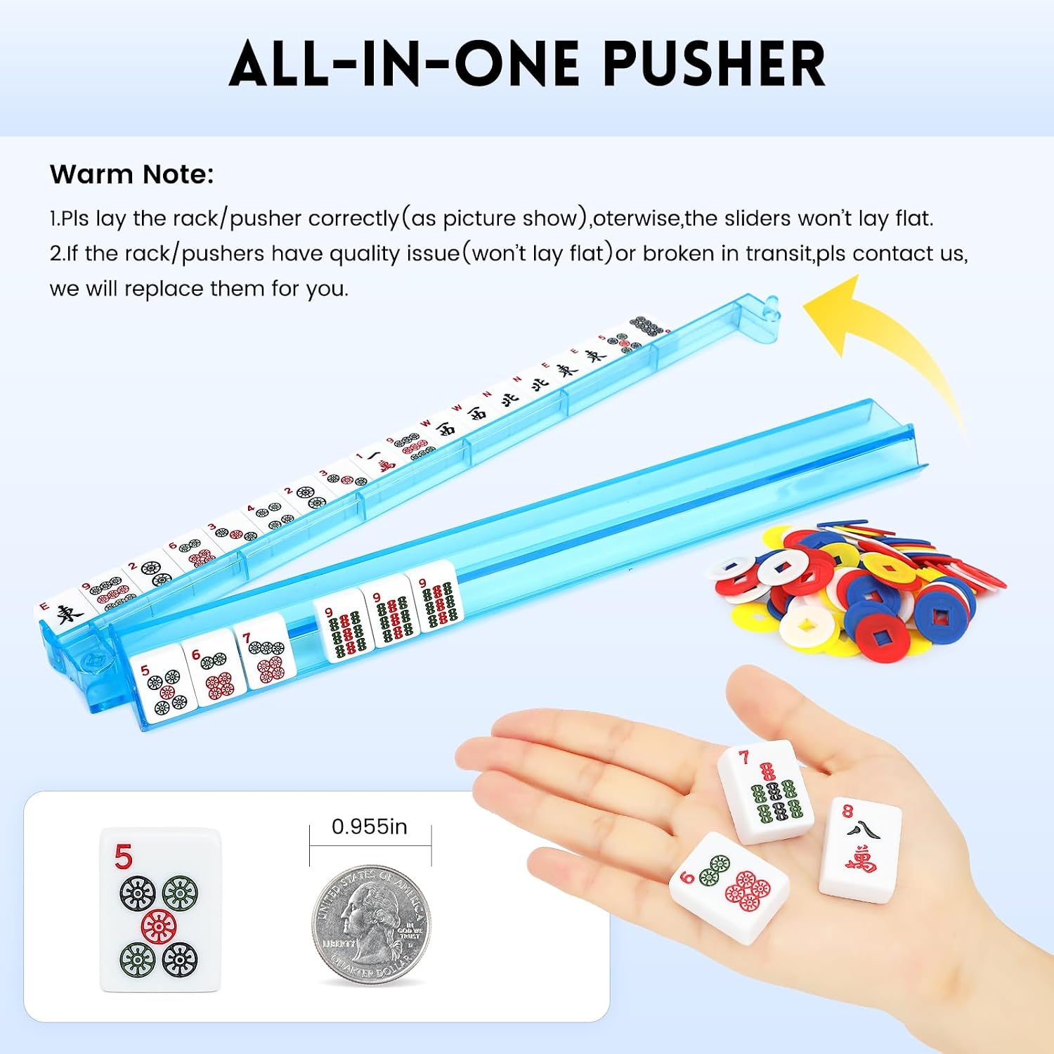 Detalle de Suncle American Mahjong Tile Set: 166 White Tiles with 4 Racks and Travel Bag
