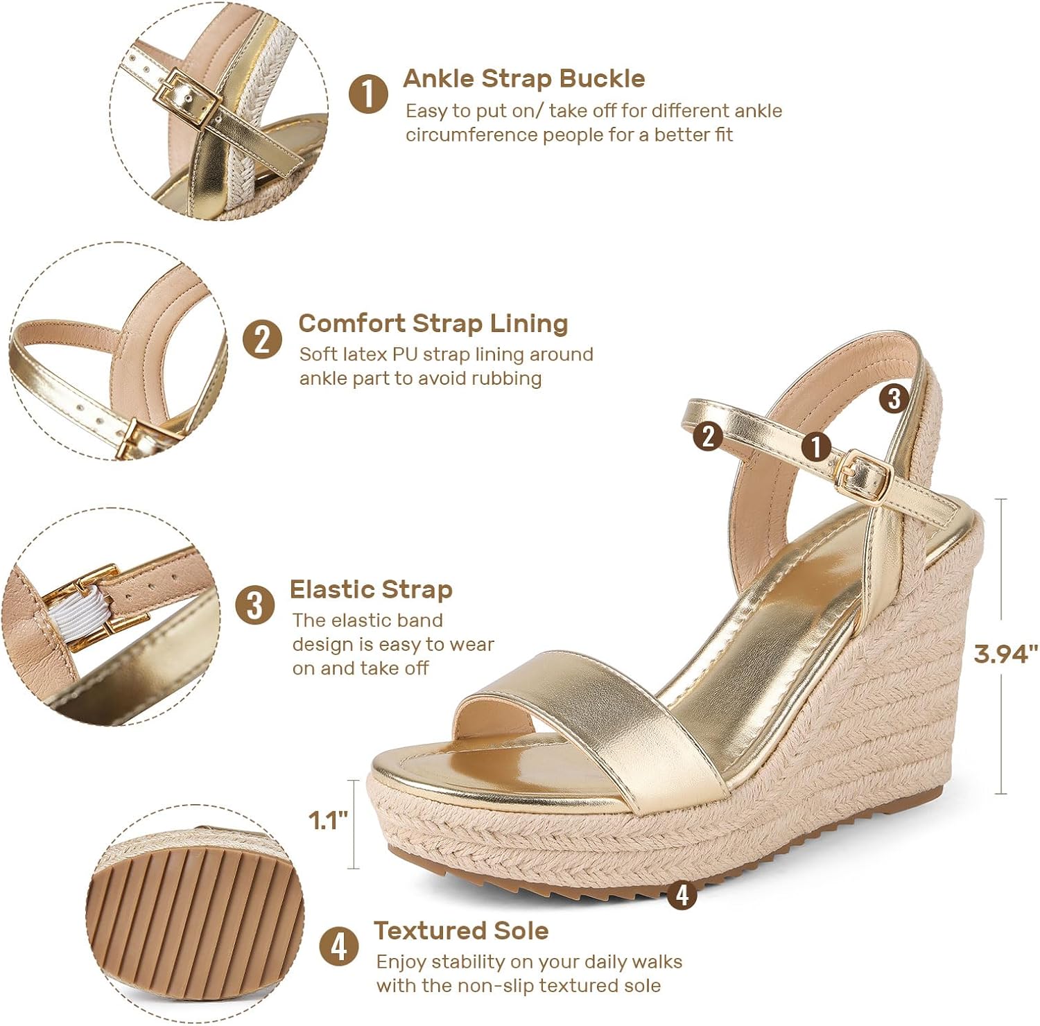 Detalle de mikarka Women's Espadrille Wedge Sandals: Ankle Strap Platform Open Toe Wedges