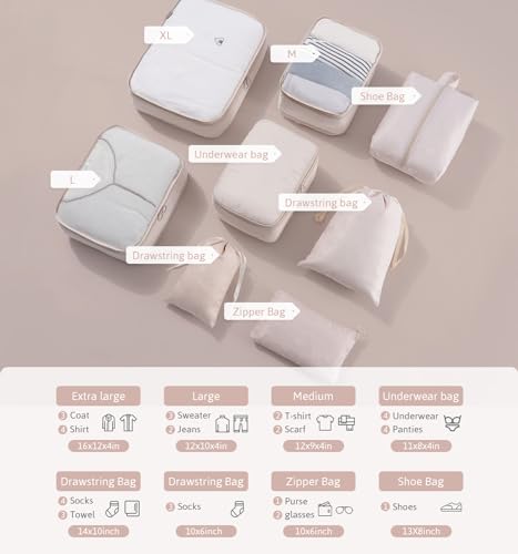 Thumbnail 5 de Meowoo lot de 8 organiseurs de valise beige avec pochettes à compartiments