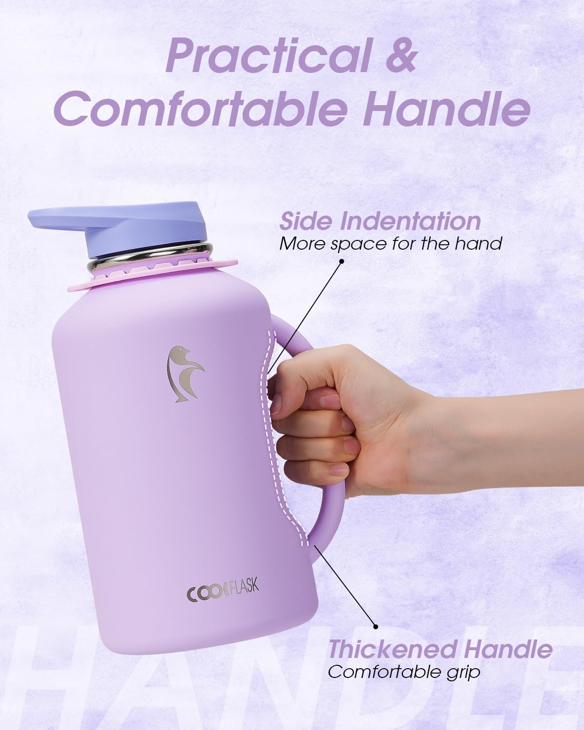 Thumbnail 1 de Coolflask Half Gallon Water Bottle with Straw – 64 oz Insulated Stainless Steel with Handle (Lavender)