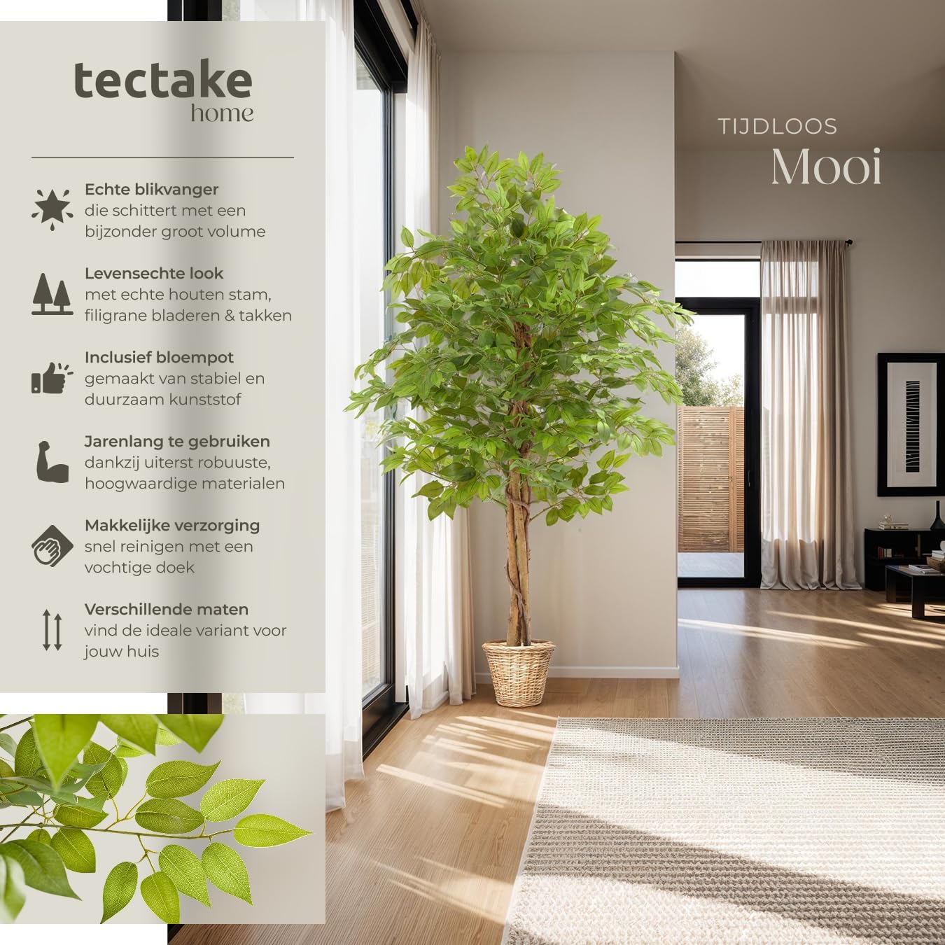Detalle 2 de tectake Ficus Fida 405610 kunstficus van 160 cm met volle bladkroon