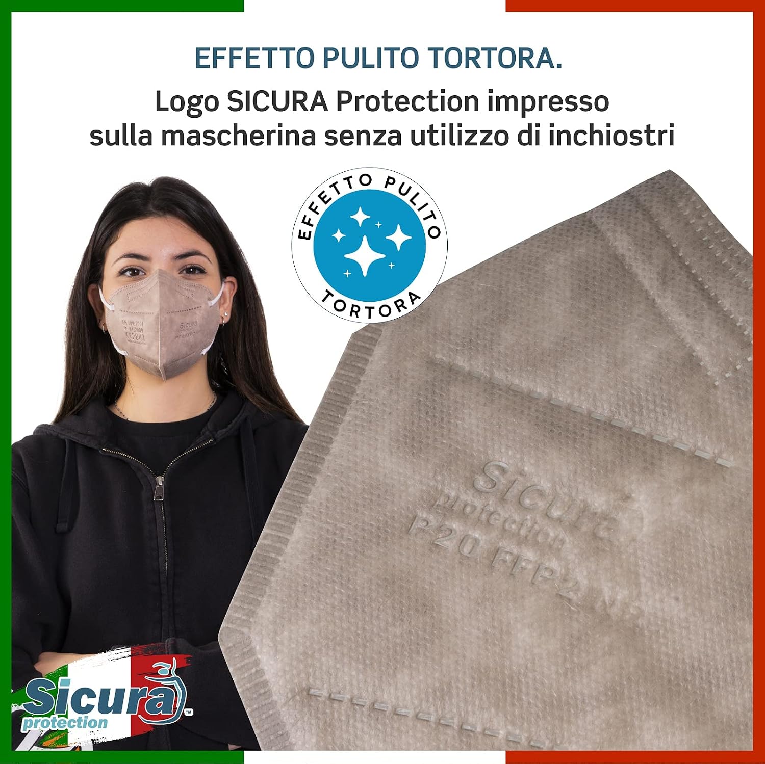 Thumbnail 1 de Mascherine FFP2 Colorate Tortora SICURA Protection – 50 pezzi, CE, Made in Italy