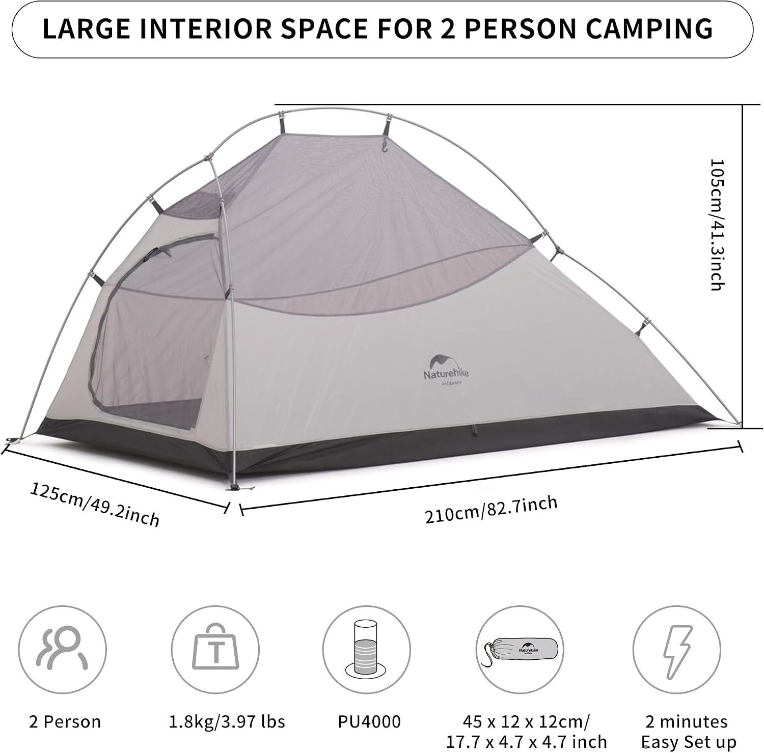 Detalle 2 de Naturehike Cloud Up Pro/Base/UL/EXT Zelt 2 Personen – Leichtes Kuppelzelt für Outdoor-Trekking