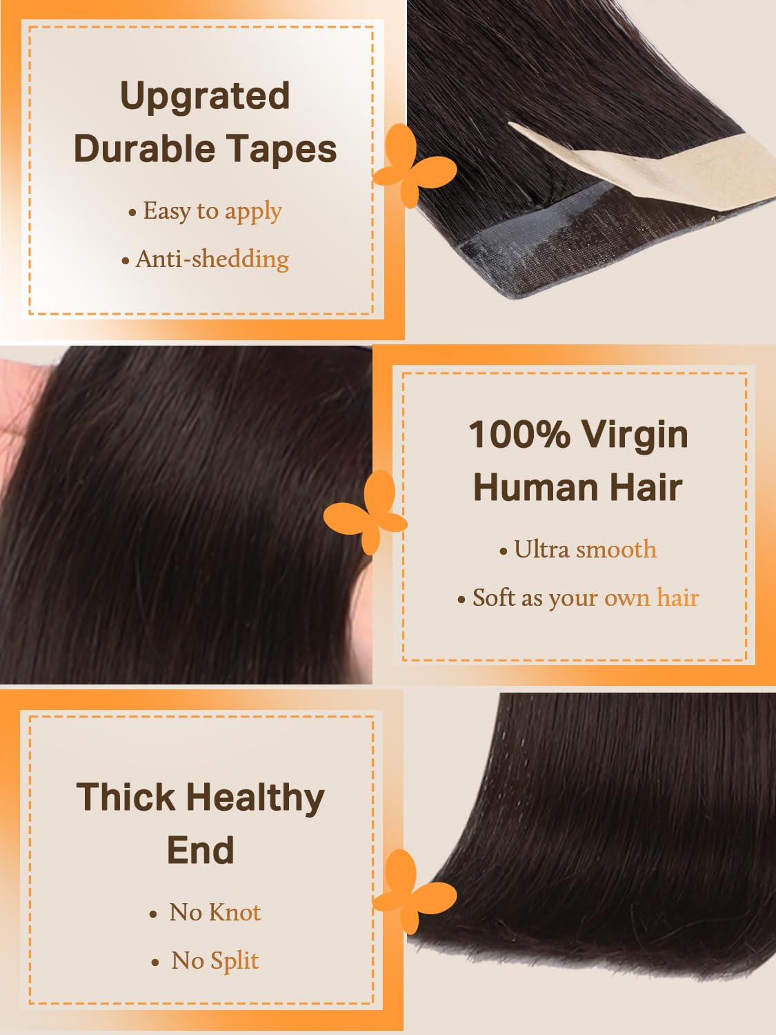 Detalle de DOORES Remy Human Hair Tape-In Extensions (Invisible Transparent Tape) — Straight Style