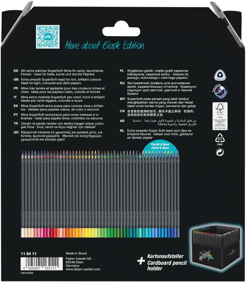 Detalle 2 de Faber-Castell Black Edition 100-teiliges Buntstift-Set in Kartonbox – brillante Farben auf hellen und dunklen Papieren