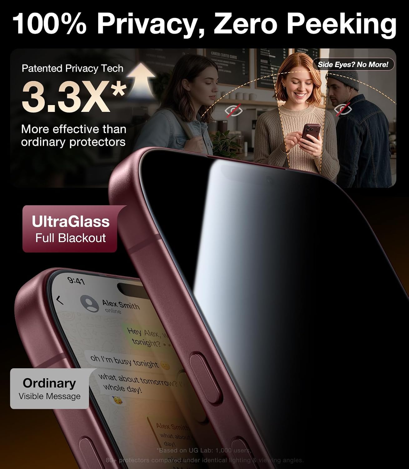 Thumbnail 2 de UltraGlass iPhone 18 Pro Privacy Screen Protector, 2-Pack, 9H Tempered Glass