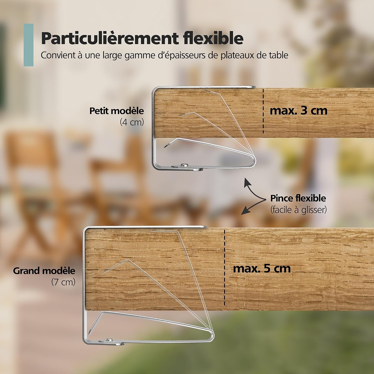 Detalle de Virea (lot de 8) pinces à nappe en acier inoxydable argent pour tables jusqu’à 3 cm d’épaisseur