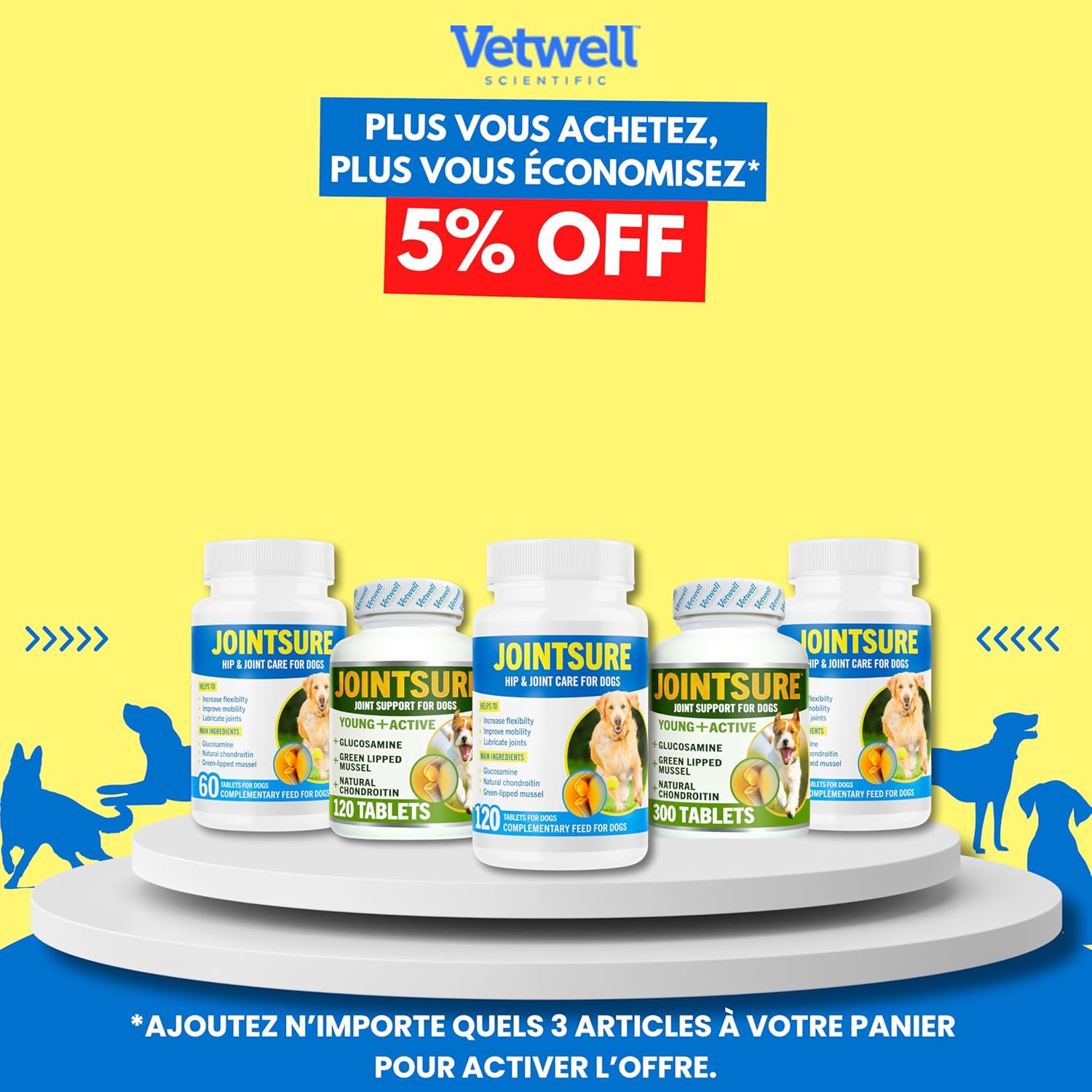 Detalle 2 de JOINTSURE Compléments d'articulation pour chiens – Moule verte, glucosamine et chondroïtine, 120 comprimés