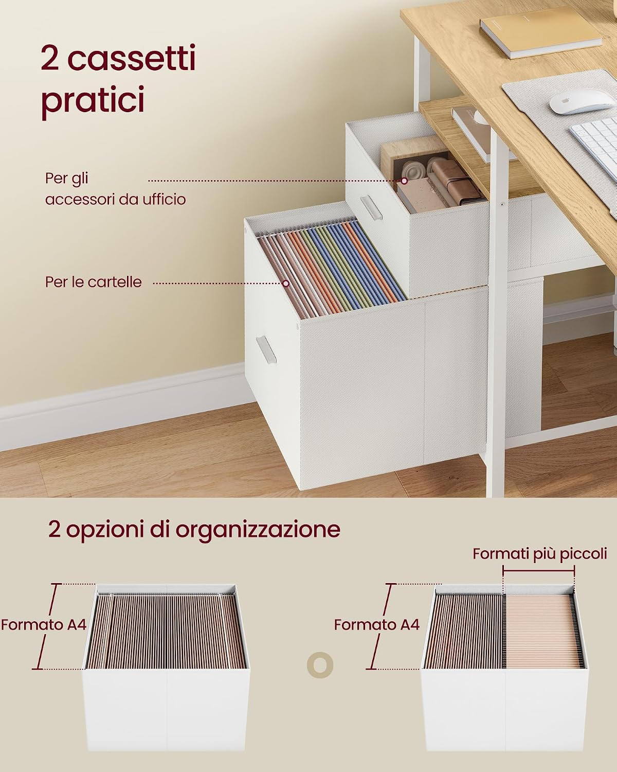Detalle 2 de VASAGLE Scrivania per Computer LWD103YD01 – Scrivania industriale in Rovere Naturale e Bianco Opaco, 127 x 50 x 76 cm