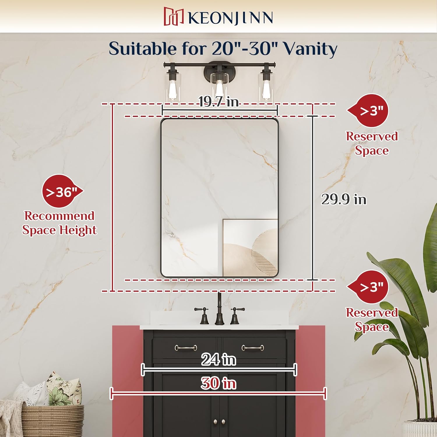 Thumbnail 4 de Keonjinn Black 20 x 30 Inch Bathroom Mirror