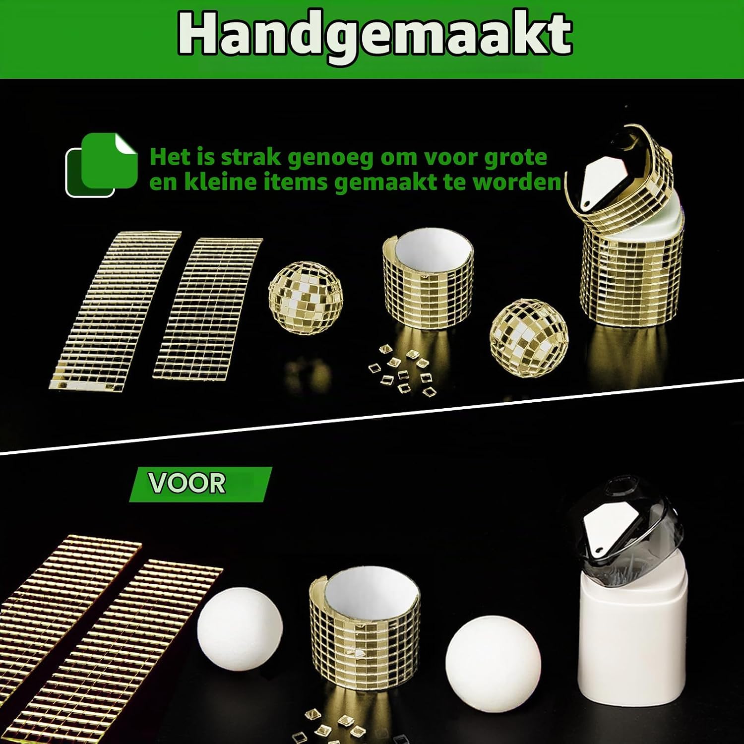 Thumbnail 4 de LONGKING A16lk341GD8 zelfklevende gouden glazen spiegeltegels, vierkant