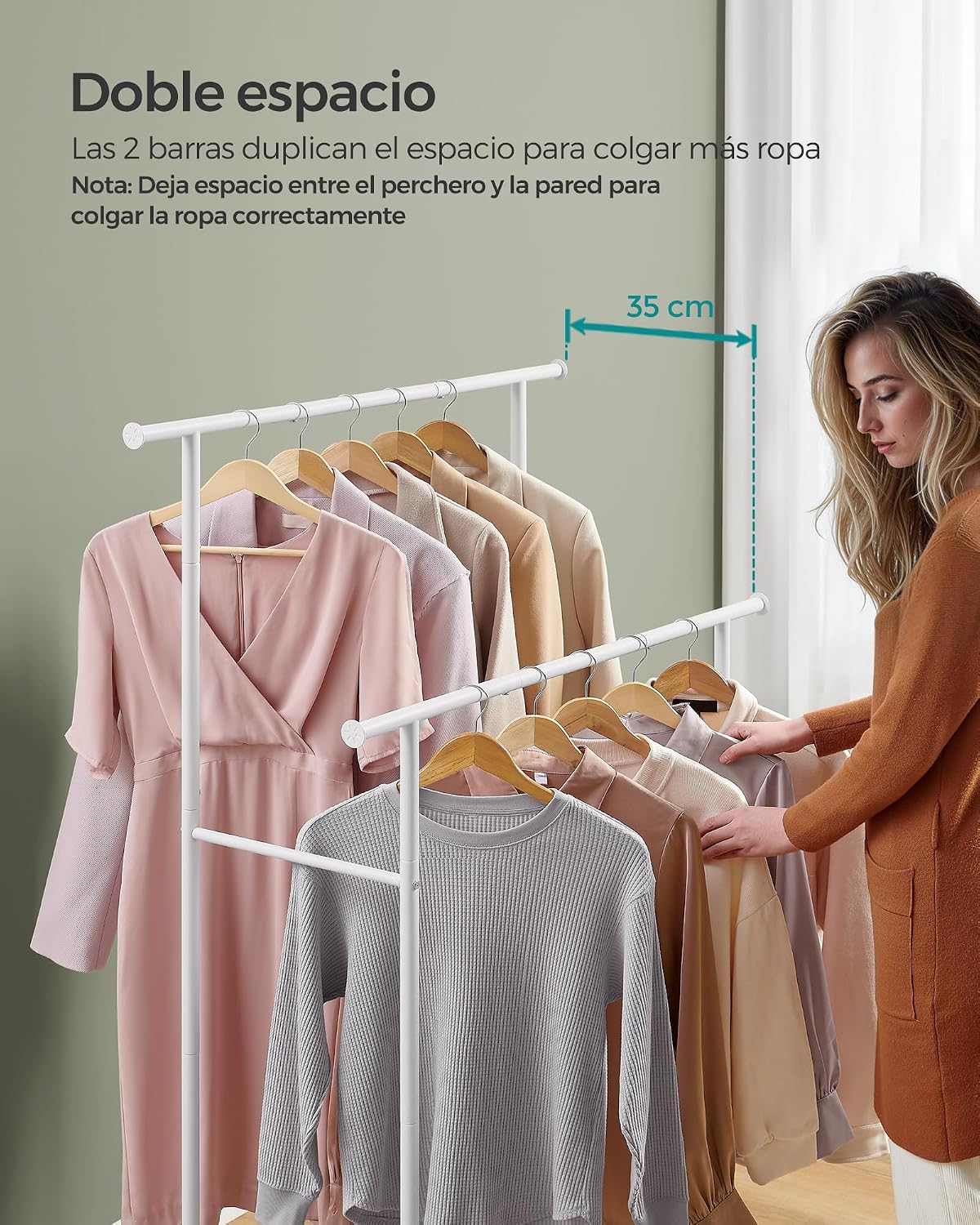 Detalle 2 de SONGMICS Perchero doble con ruedas 98,5 cm
