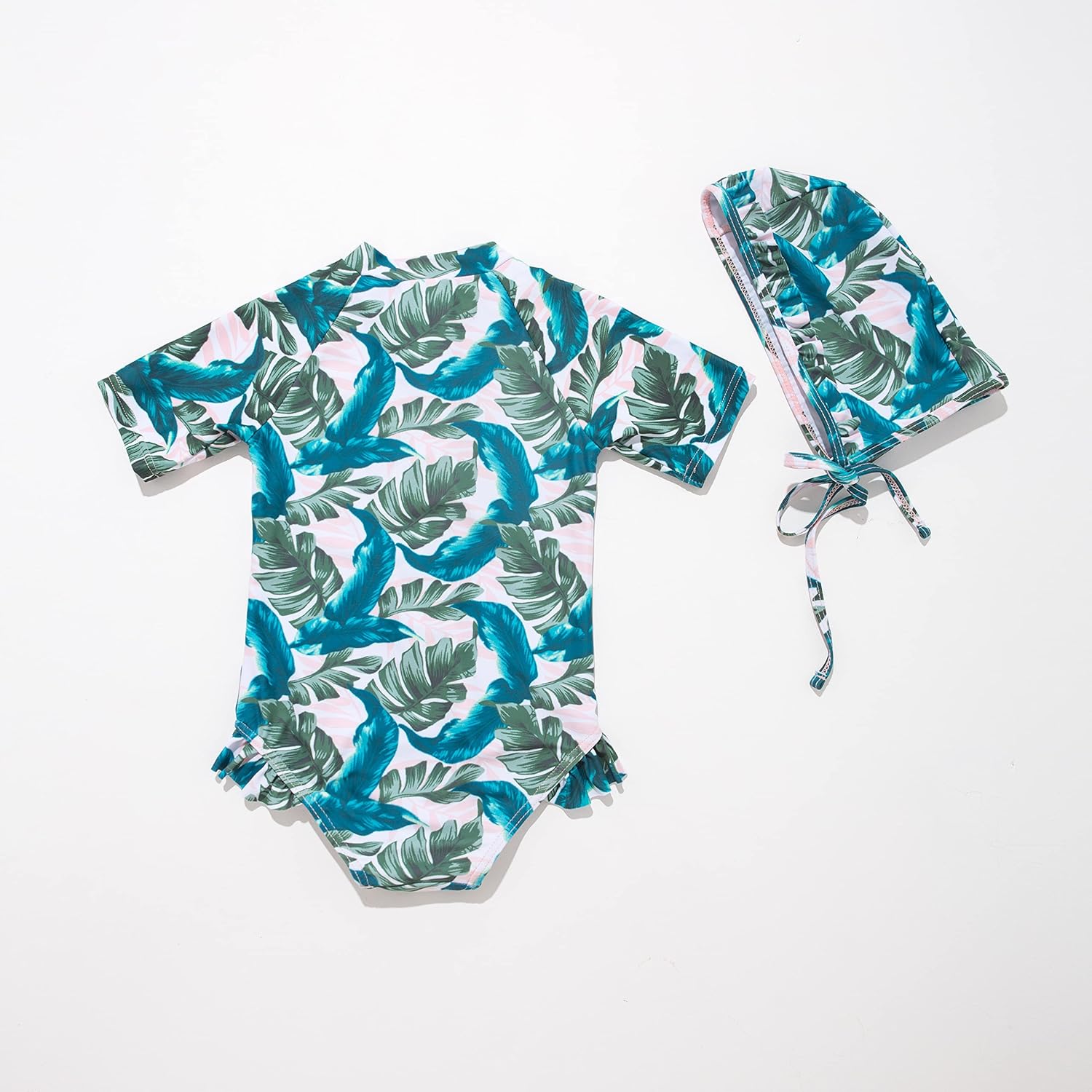 Thumbnail 1 de BONVERANO Kleiner Mädchen Schwimmanzug UV-Schutz mit Bambusmuster und Sonnenhut