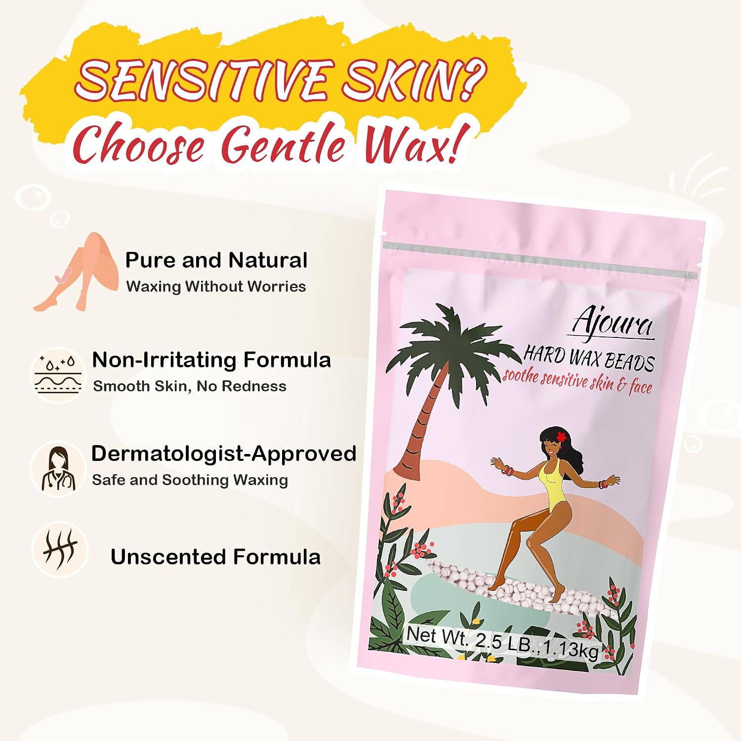 Detalle de Ajoura 2.5 lb Unscented Hard Wax Beads for Full-Body Hair Removal