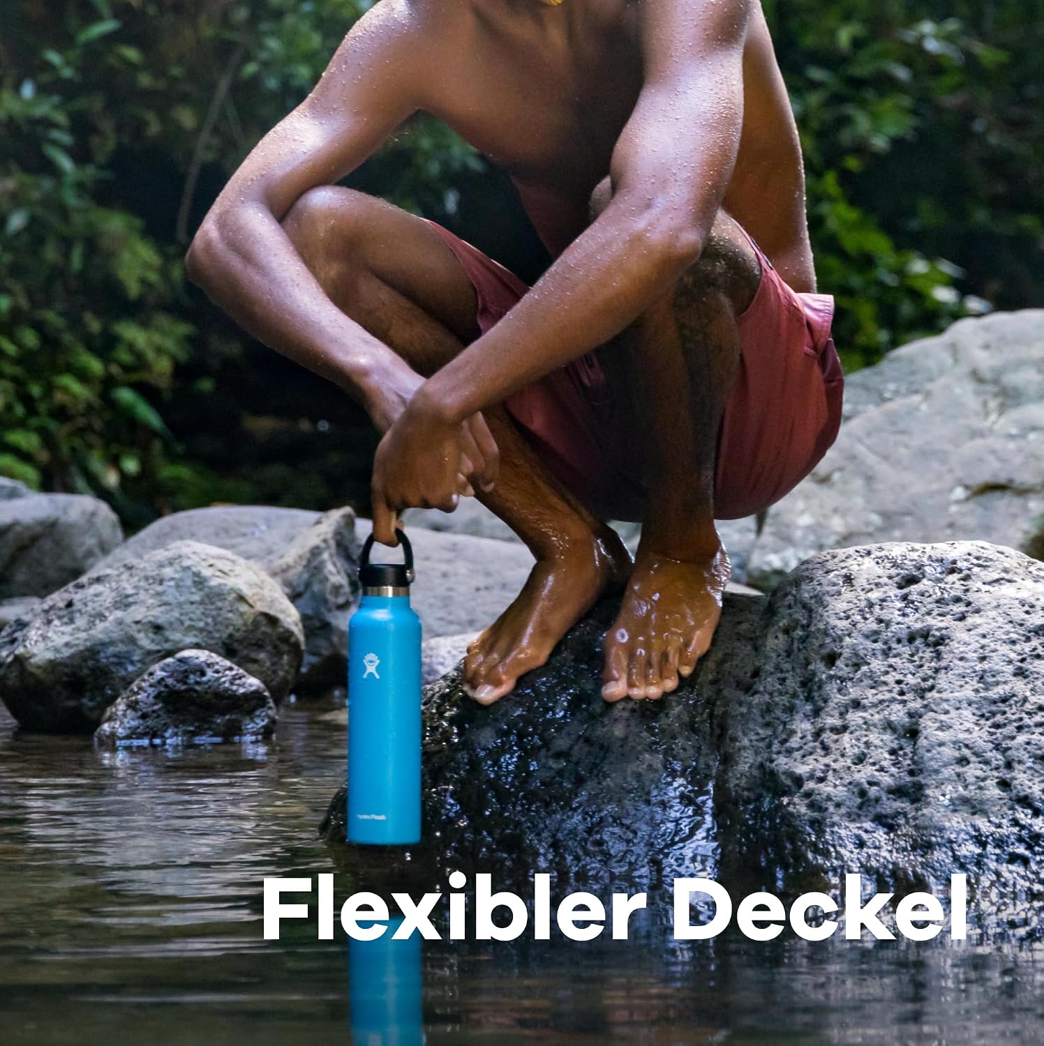 Detalle de Hydro Flask Wasserflasche 709 ml – vakuumisoliert, auslaufsicherer Deckel, Standardmundöffnung, Schwarz