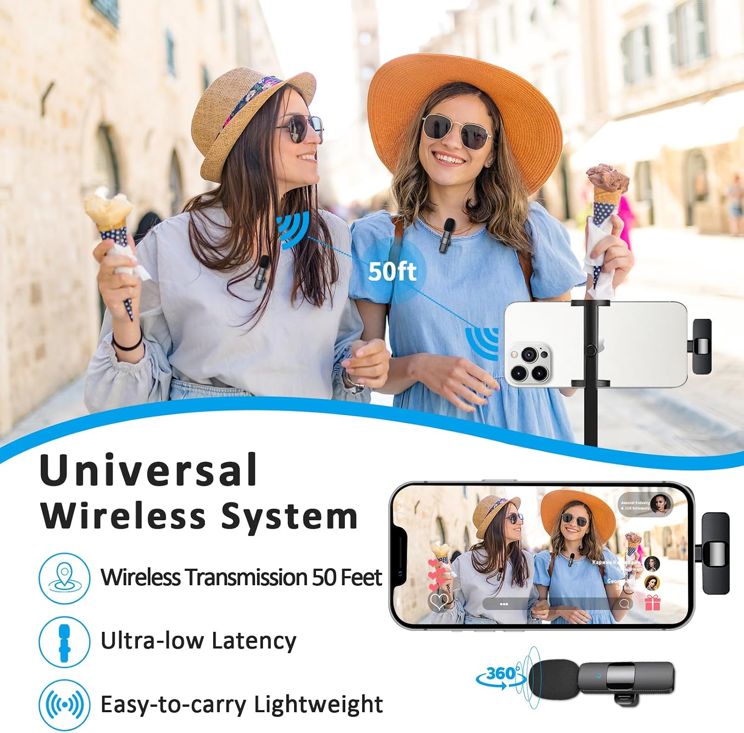 Detalle 2 de MAYBESTA WM350 Wireless Lavalier Microphone for Lightning iPhones, Two Mics