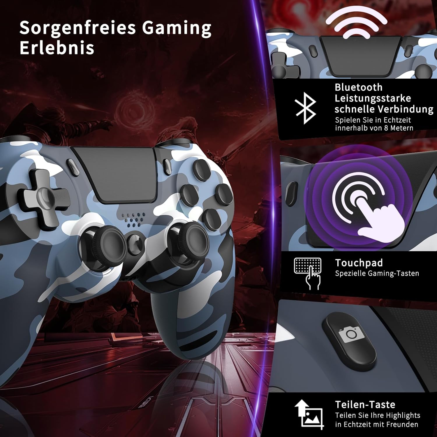 Thumbnail 4 de anci hdgm Wireless Controller für PS4 – Vielseitiger Dual-Vibration Gamepad mit Gyro, Touchpad und Kopfhörerbuchse