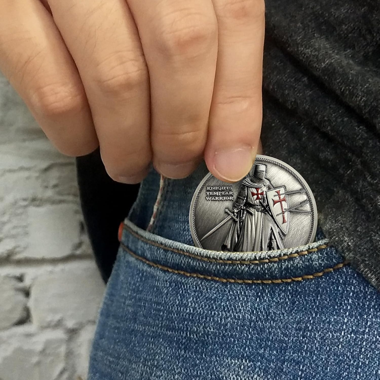 Thumbnail 6 de RYUKENLM Knights Templar Challenge Coin, Antique Silver-Plated Zinc Alloy