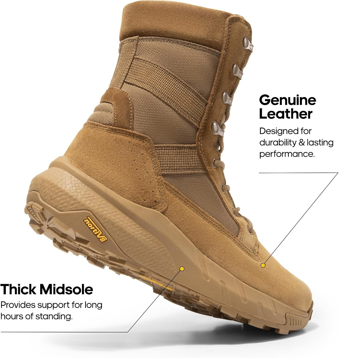 Detalle 2 de NORTIV 8 Peakforce Men's 8-Inch Tactical Boots with Leather and Side Zipper