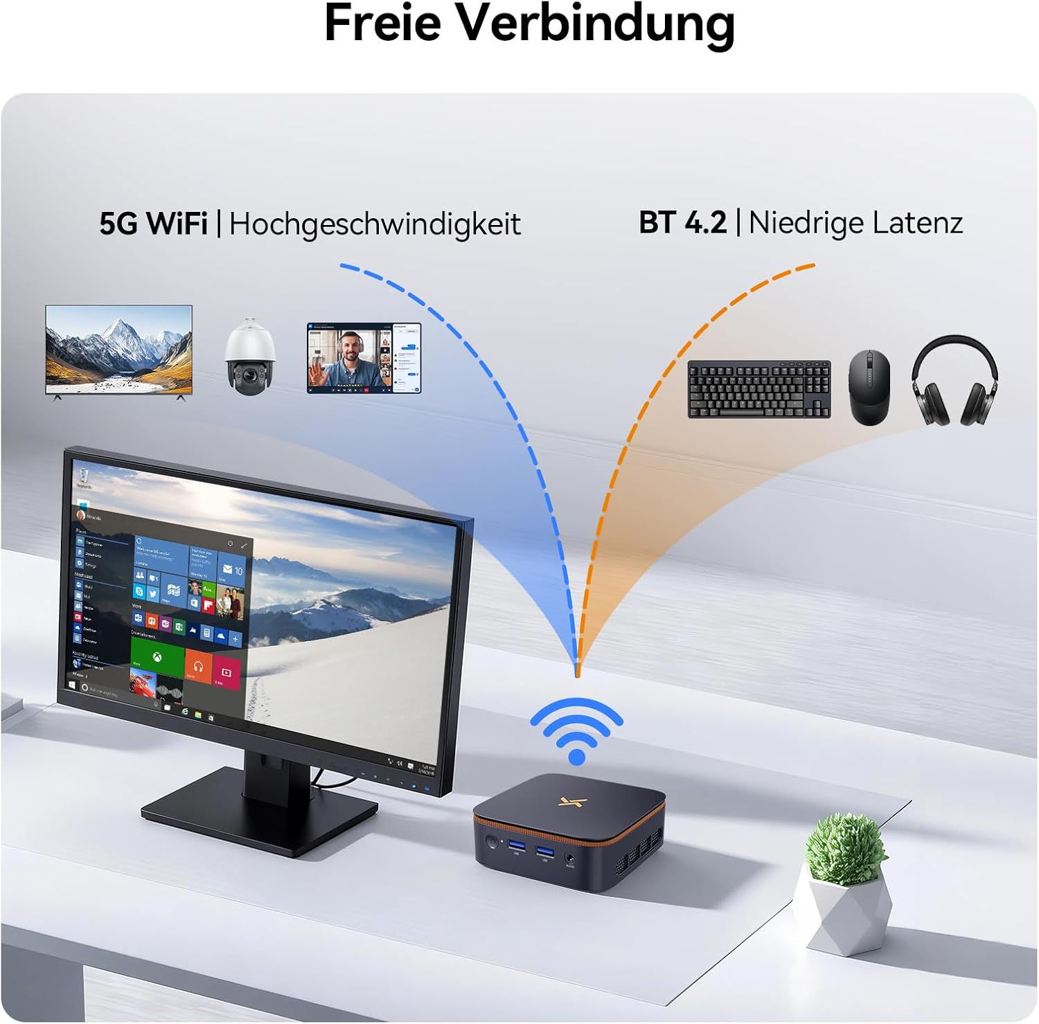 Detalle 2 de Huidun H50 Mini PC mit AMD Ryzen und Radeon Vega 6, 16 GB RAM, 512 GB SSD, Win 11 Pro – VESA, Dual WiFi, 4K@60Hz