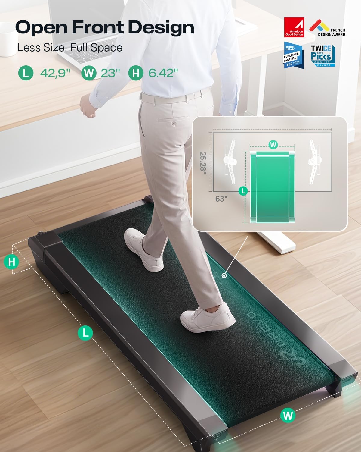 Thumbnail 6 de UREVO URTM051 CyberPad Walking Pad with 14% Auto Incline and Smart App
