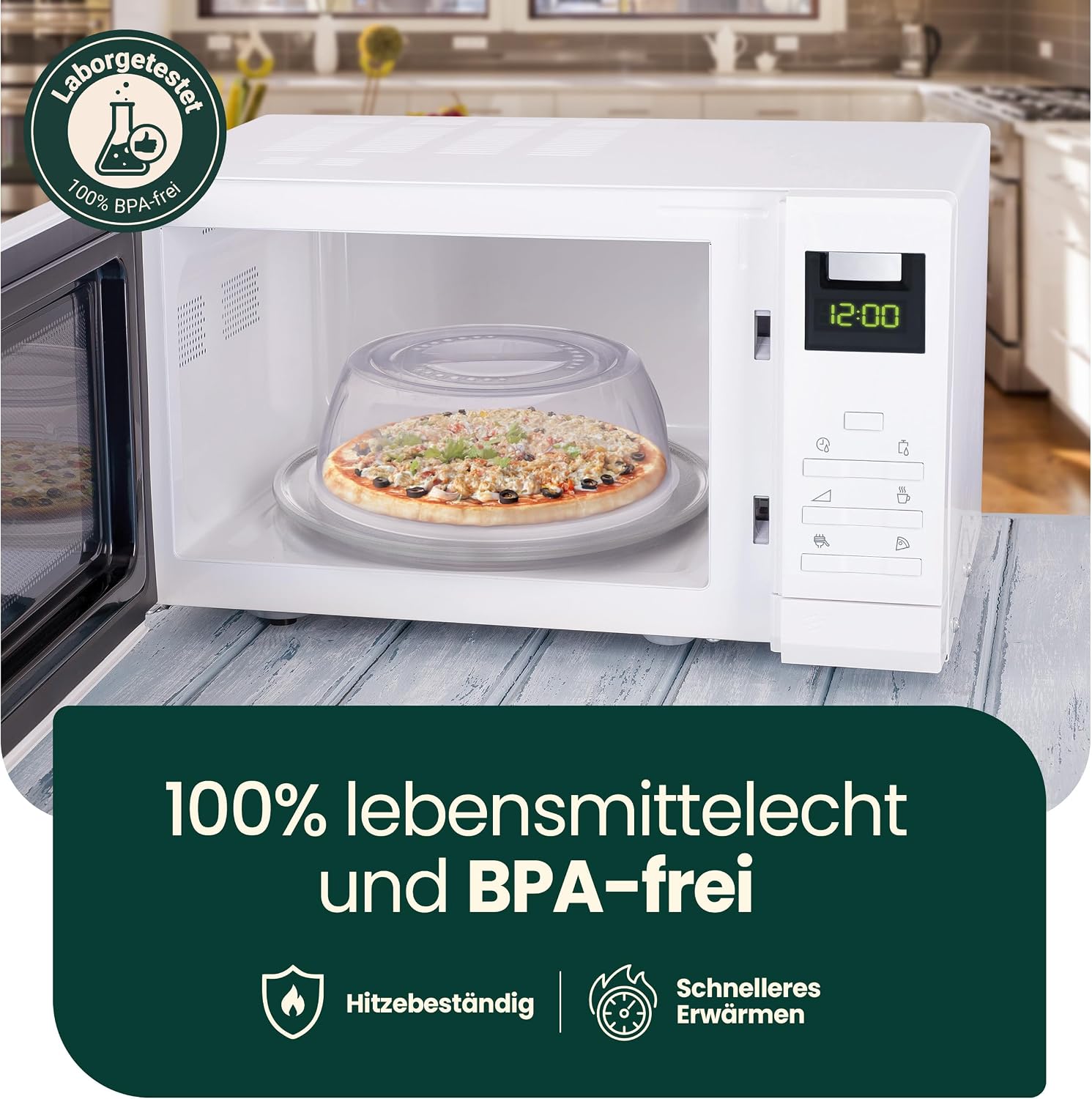 Detalle de uandu Mikrowellen Abdeckung Ø 27 cm – Mikrowellenhaube mit Griff, Spritzschutz, BPA-frei