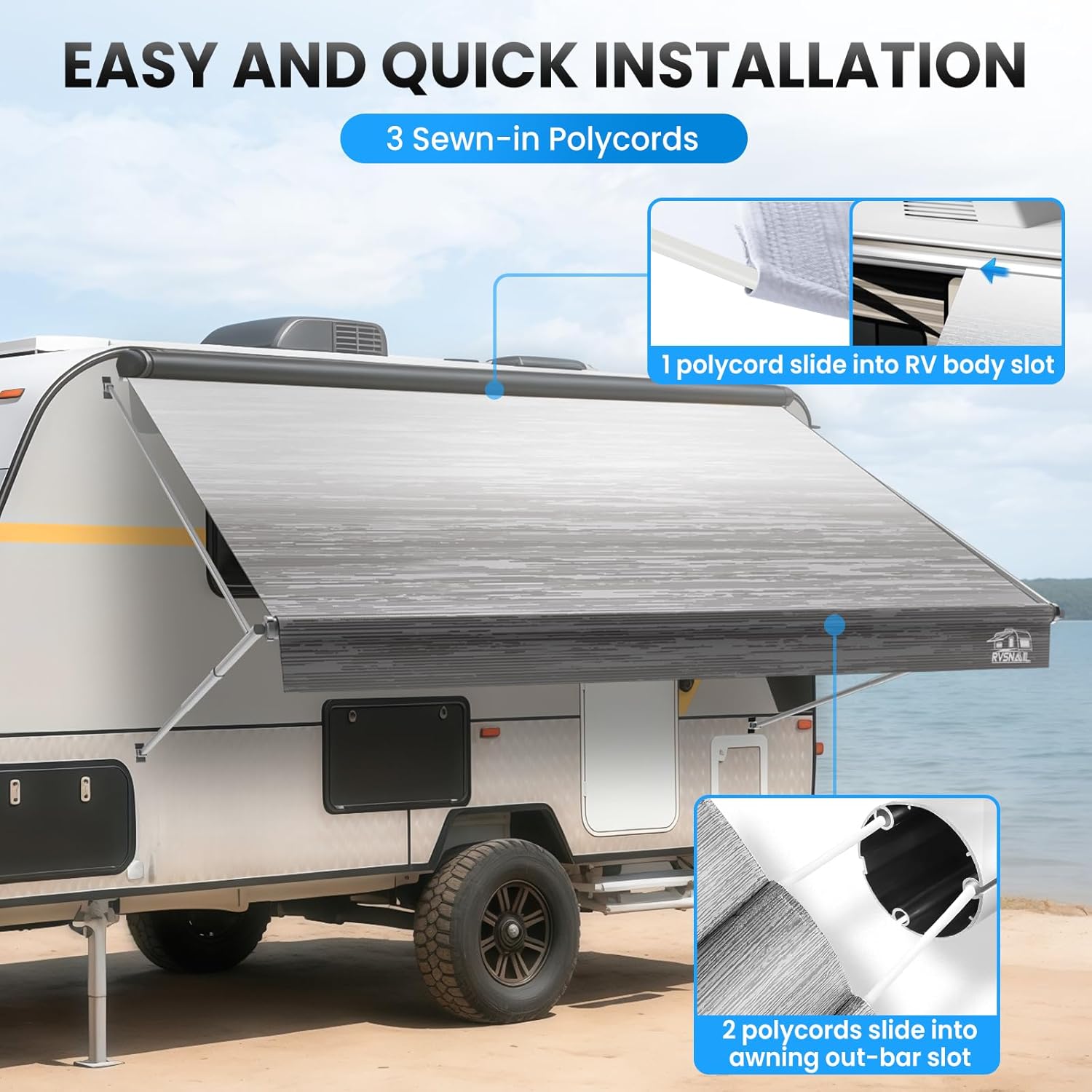 Thumbnail 6 de RVSNAIL RV Awning Fabric Replacement (Gray Fade) 14'2"–15FT, 19.5oz Heavy-Duty Vinyl Canopy Cover
