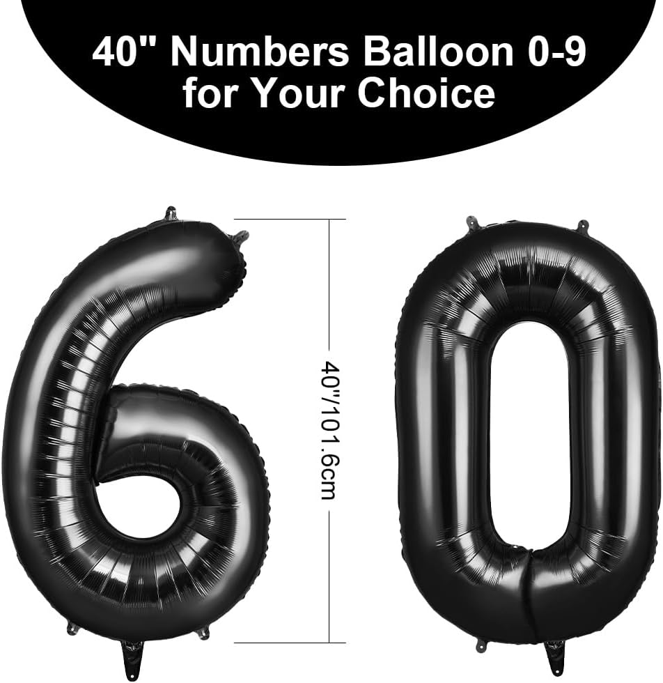 Detalle de OFFCUP Ballon d’anniversaire 60 ans noir, ballon chiffre 101 cm (foil) – lot de 2