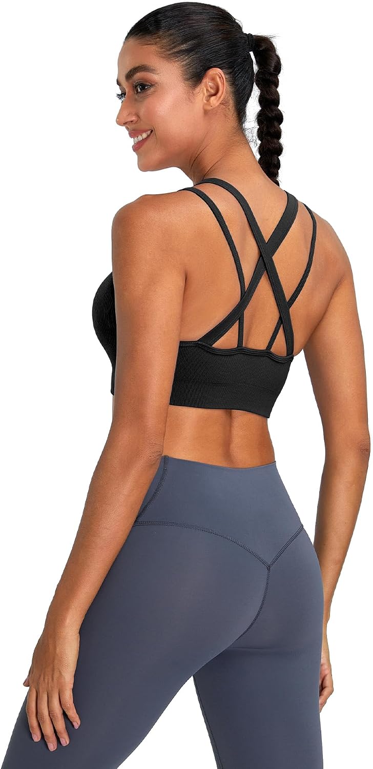 Detalle de Sports Bras for Women HIigh Support, Criss-Cross Back Padded Strappy High Impact – Large Bust