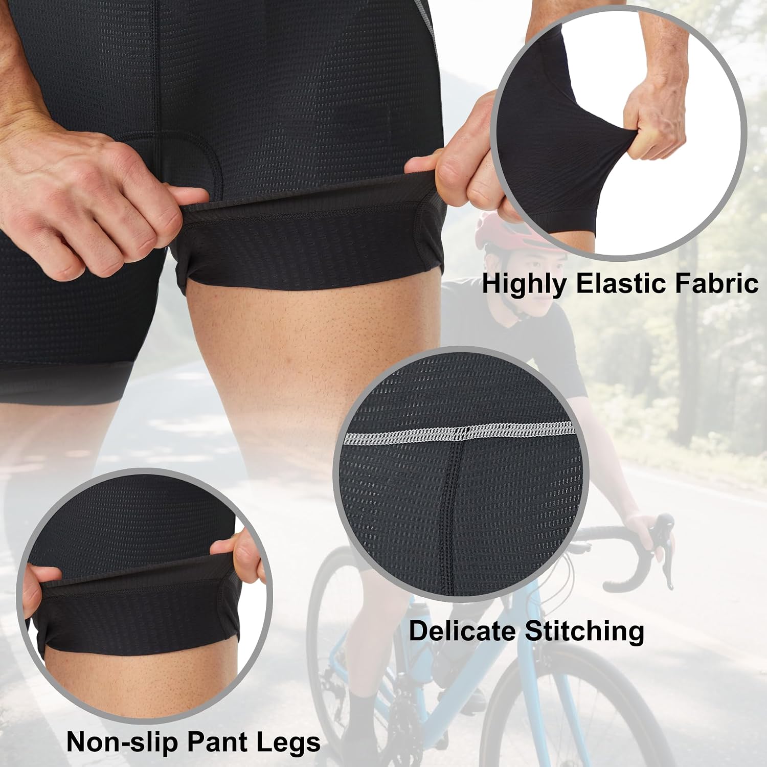 Detalle de GGFLYING Pantaloncini Ciclismo Uomo Imbottito 4D – Traspiranti, Antiscivolo e Rapidi all’Asciugatura