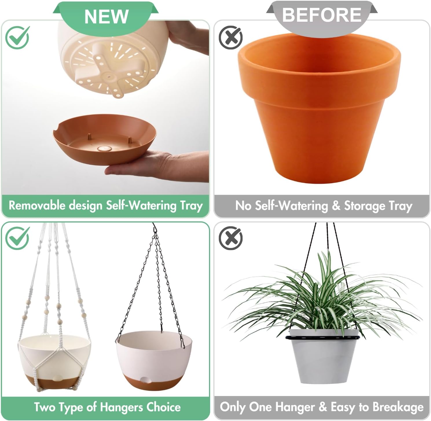 Thumbnail 6 de montresor 10-Inch Hanging Planters, Self-Watering White PP Set of 2
