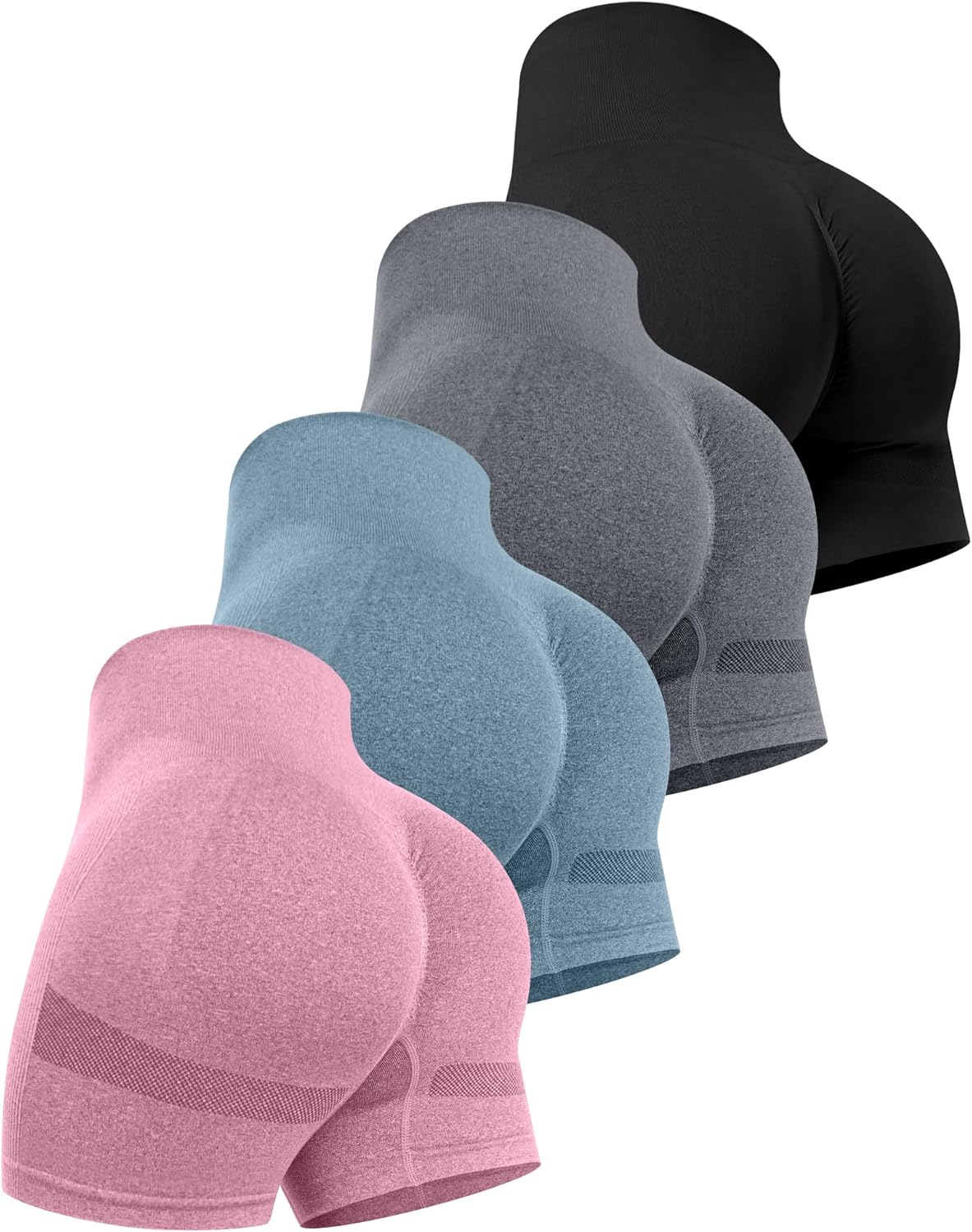 Detalle de CHRLEISURE Women’s 4-Pack Workout Gym Shorts (High-Waisted, Seamless Scrunch & Butt Lifting)