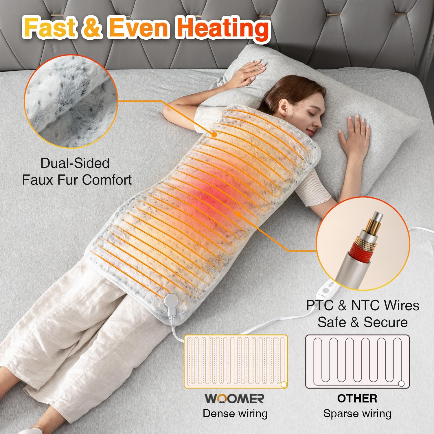 Detalle de WOOMER electric heating pad 17 × 33 inches