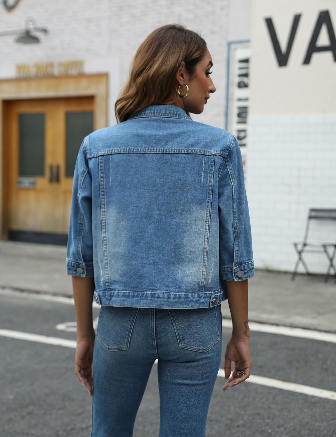 Detalle de Unilexi Women's 3/4 Sleeve Colored Cropped Denim Jacket