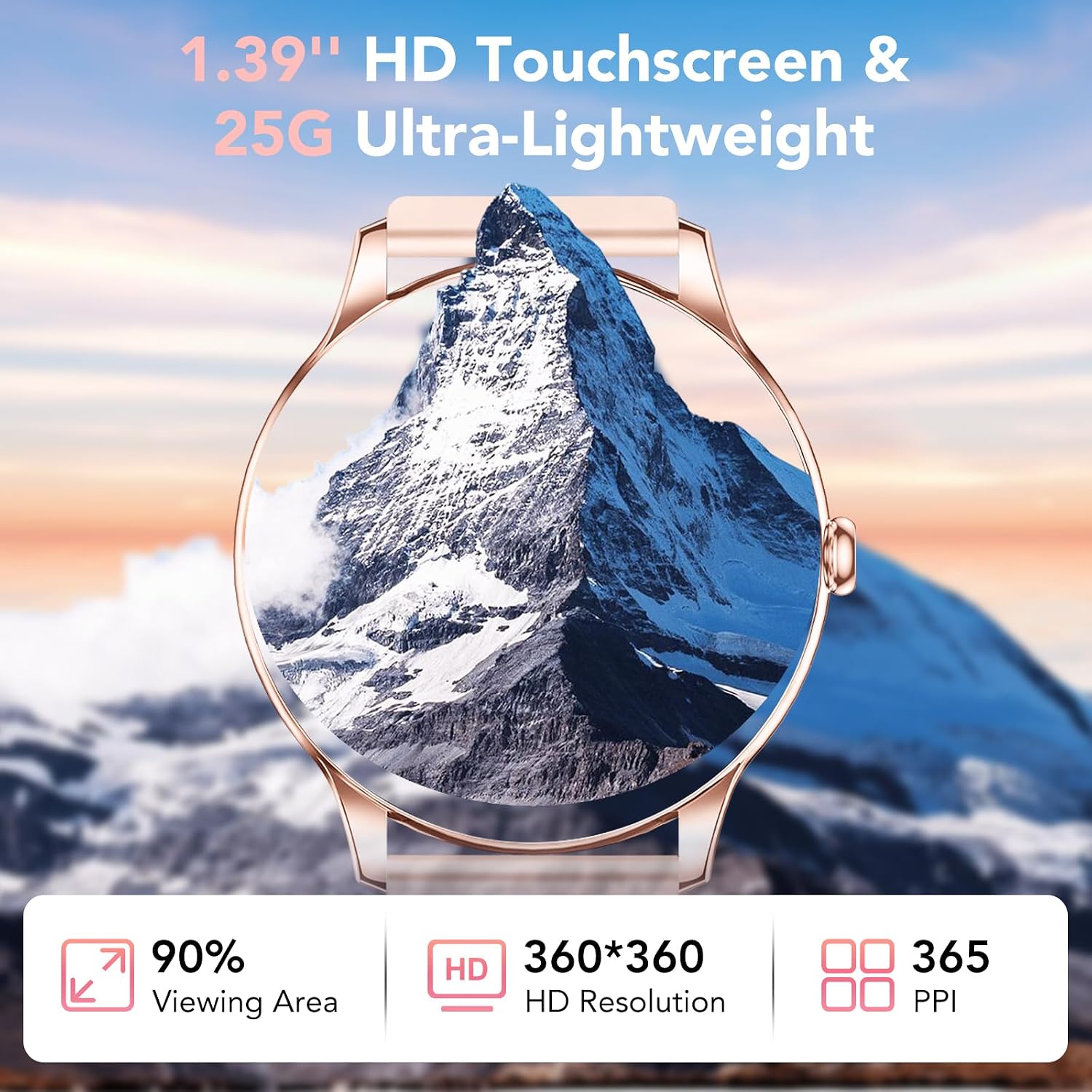 Detalle 2 de Taopodo TG36 Damen-Smartwatch mit Telefonfunktion – 1,39 Zoll Voll-Touchscreen, 120+ Sportmodi, IP68, Pink