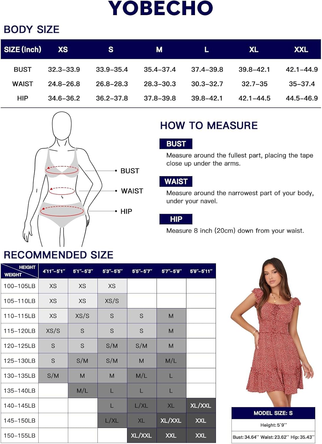 Thumbnail 4 de YOBECHO Women's Summer Dress with Ruffle Sleeves and Sweetheart Neckline